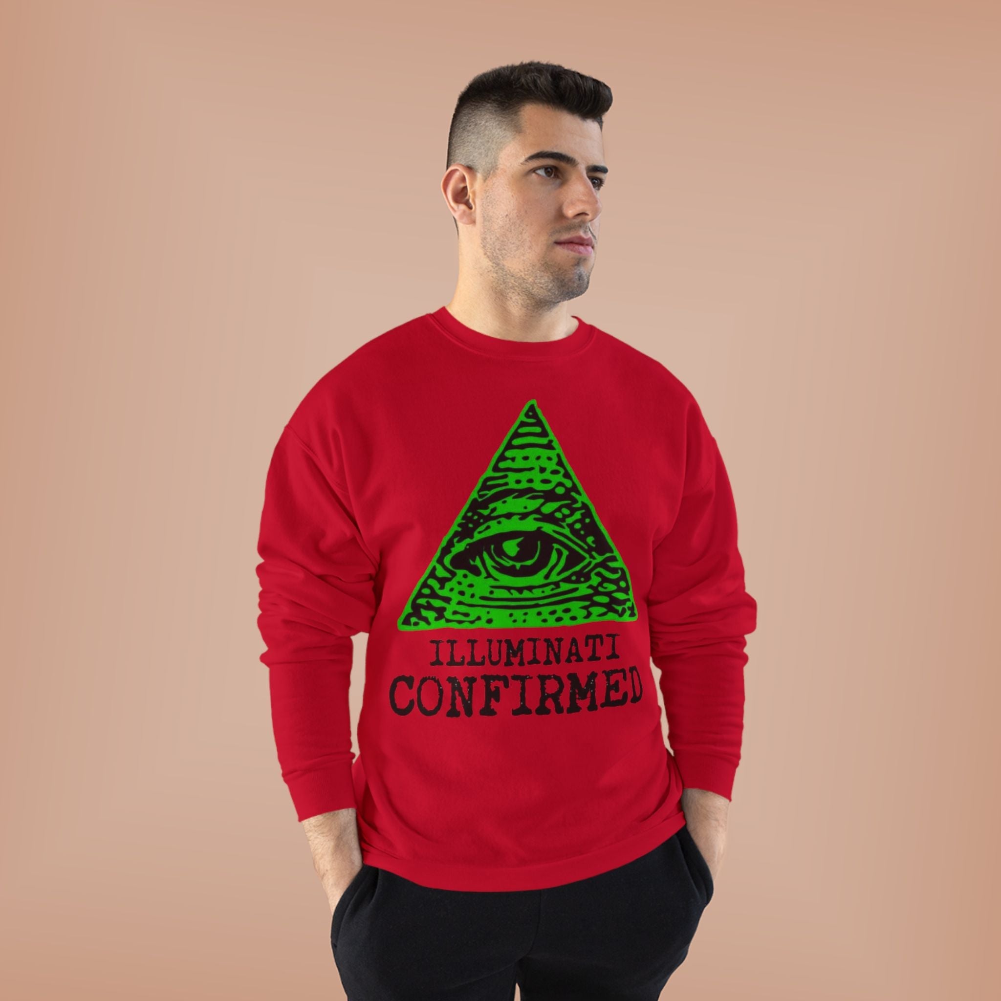 Illuminati Confirmed Crewneck Sweatshirt — Green Pyramid Eye Graphic Printify