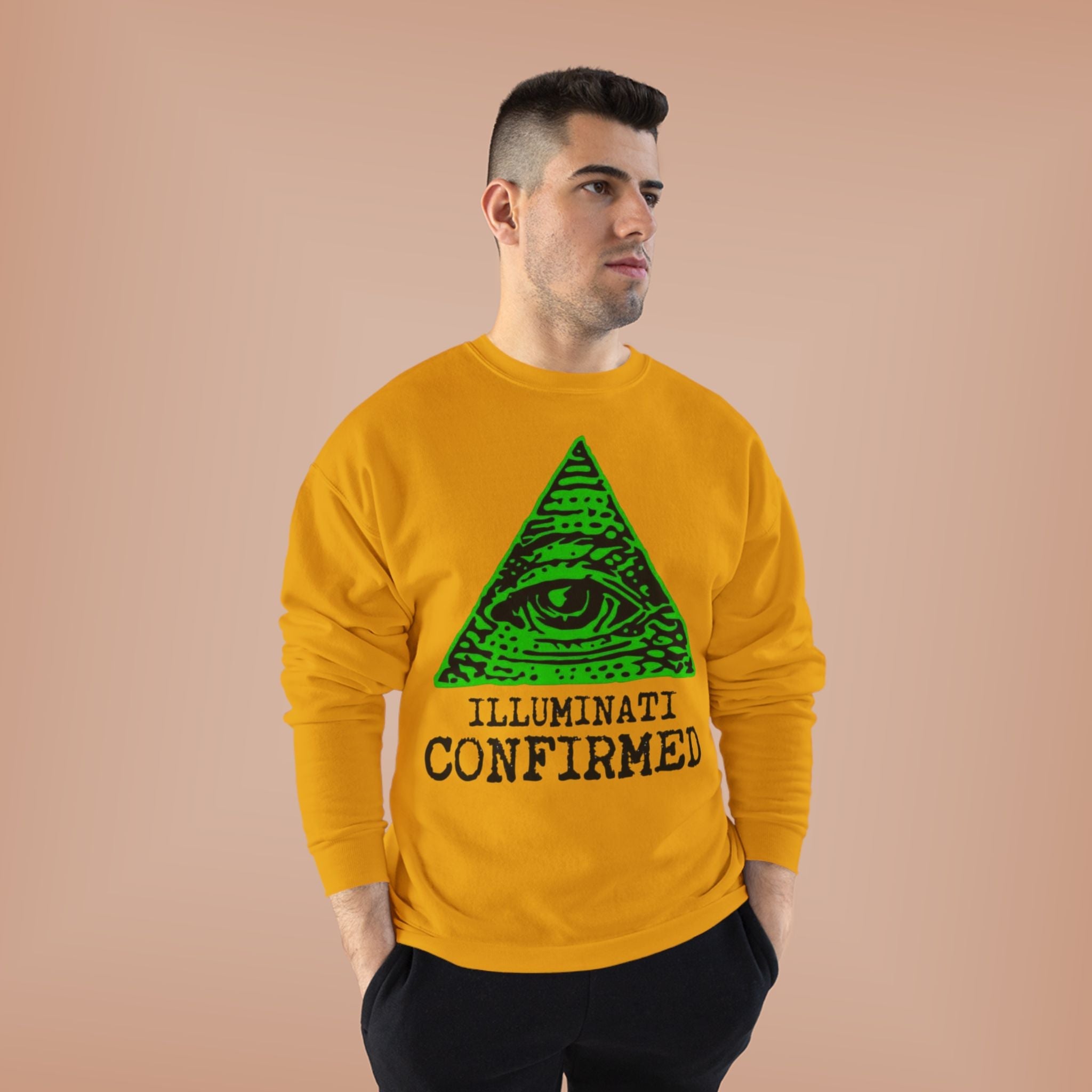 Illuminati Confirmed Crewneck Sweatshirt — Green Pyramid Eye Graphic Printify