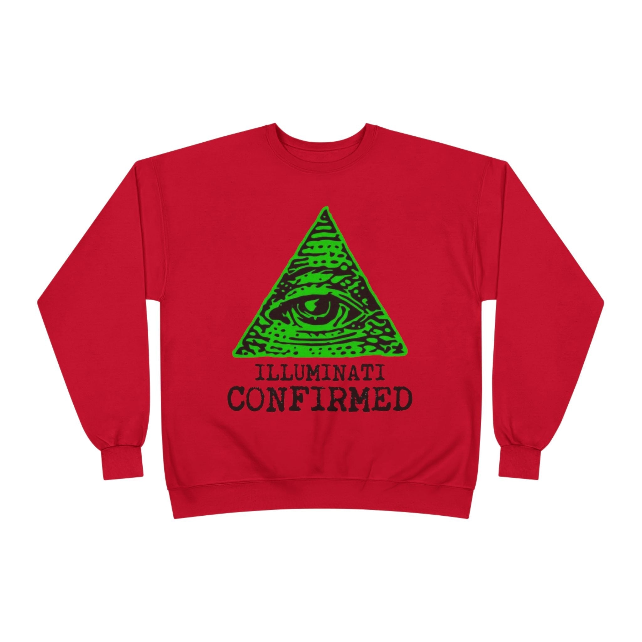 Illuminati Confirmed Crewneck Sweatshirt — Green Pyramid Eye Graphic Printify