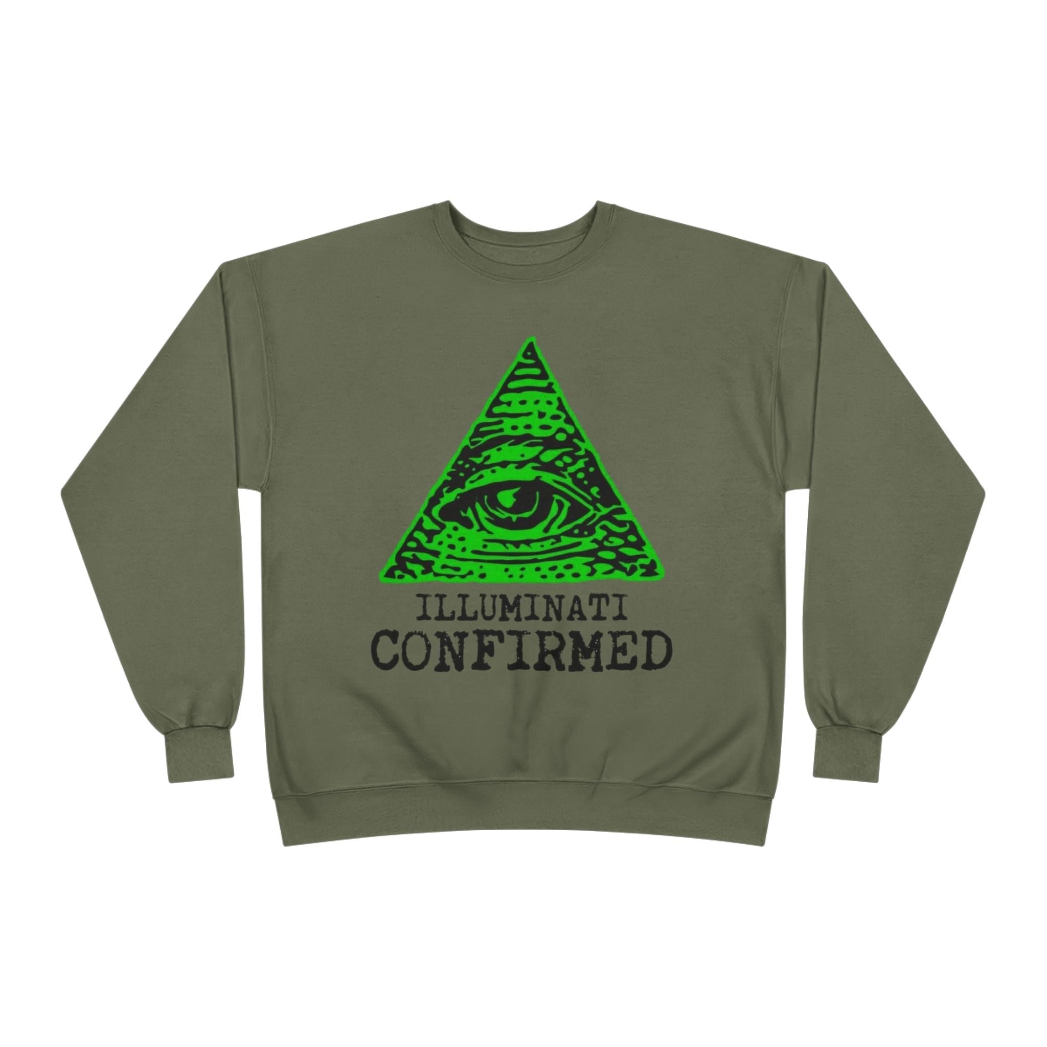 Illuminati Confirmed Crewneck Sweatshirt — Green Pyramid Eye Graphic Printify