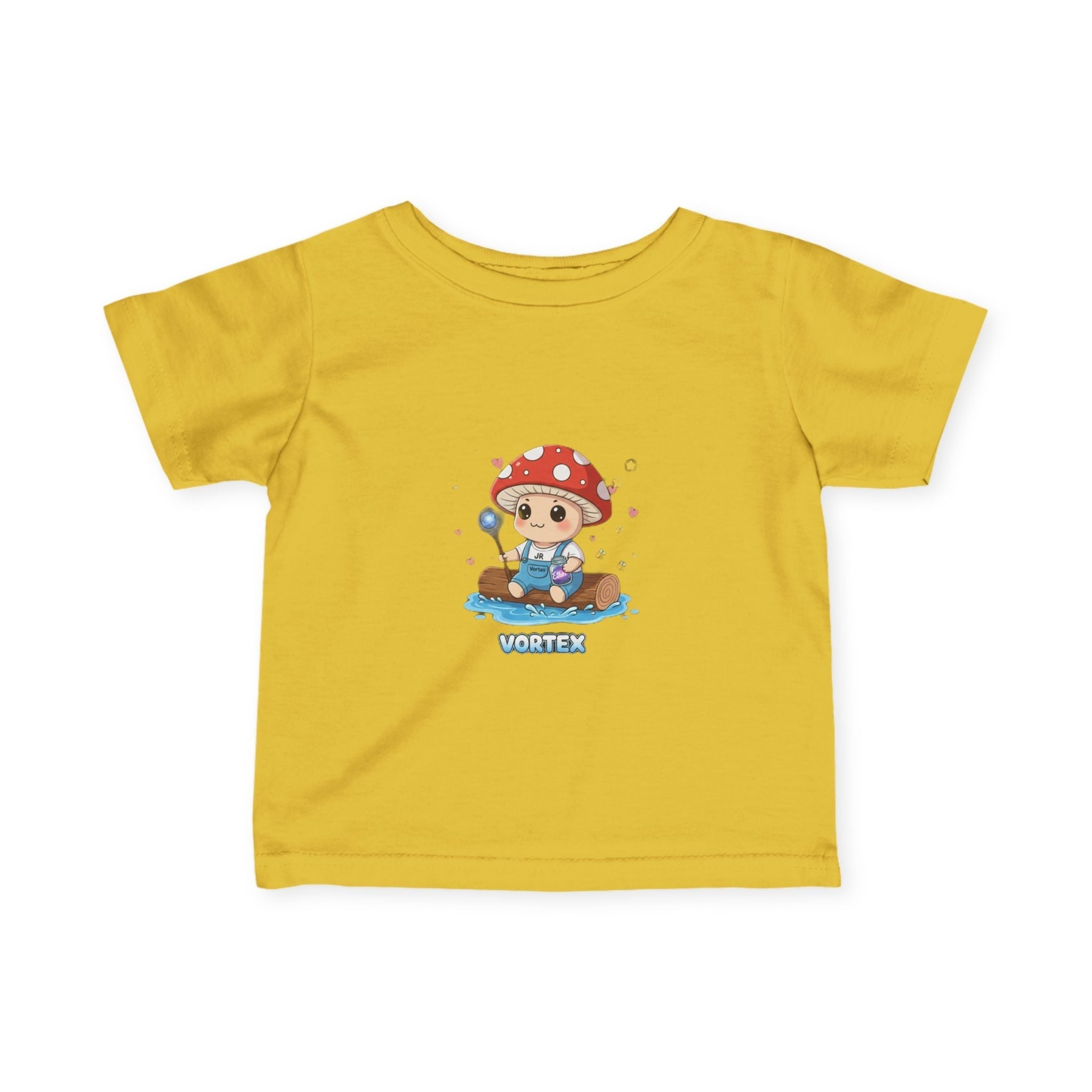 Infant Tee — Cute Mushroom Fisher Baby Shirt ("Vortex" Graphic) Printify