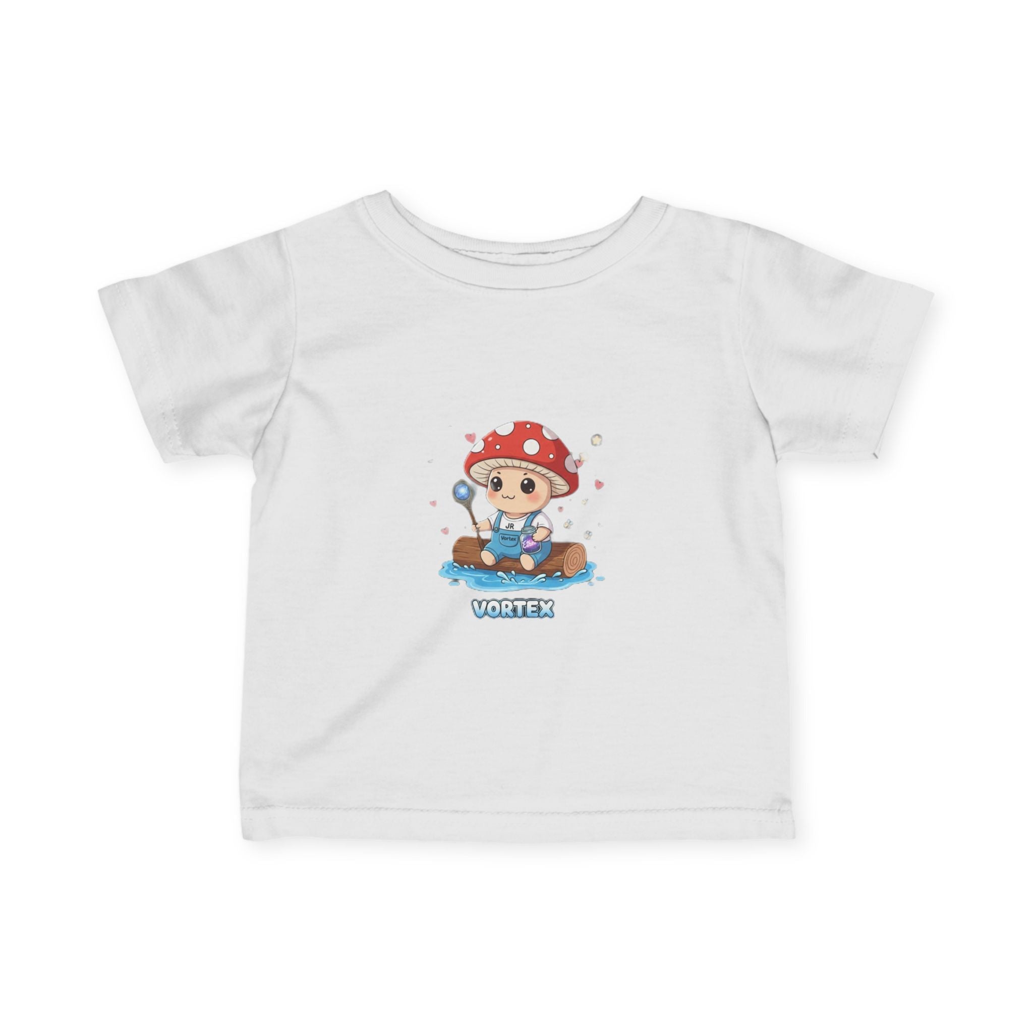Infant Tee — Cute Mushroom Fisher Baby Shirt ("Vortex" Graphic) Printify