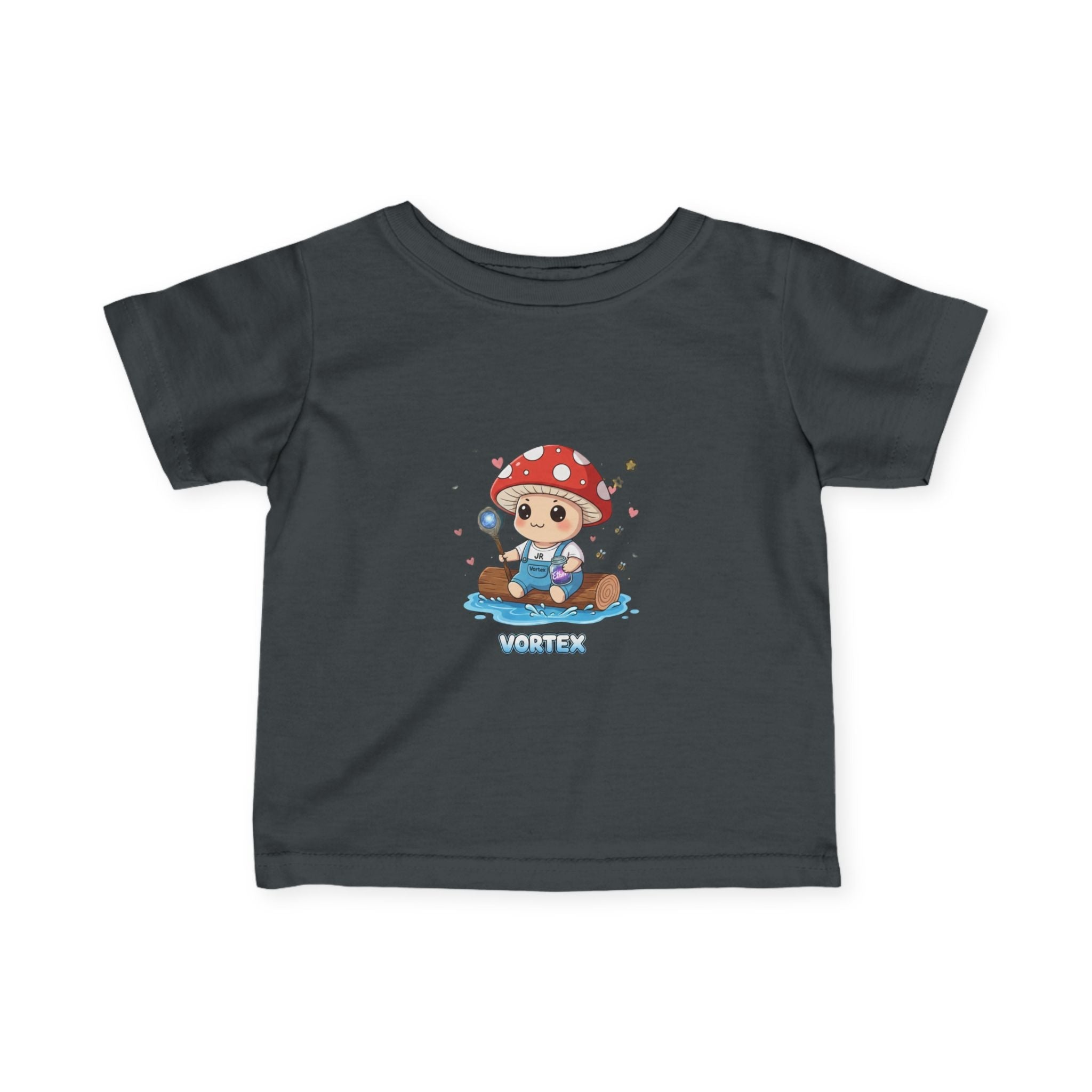 Infant Tee — Cute Mushroom Fisher Baby Shirt ("Vortex" Graphic) Printify