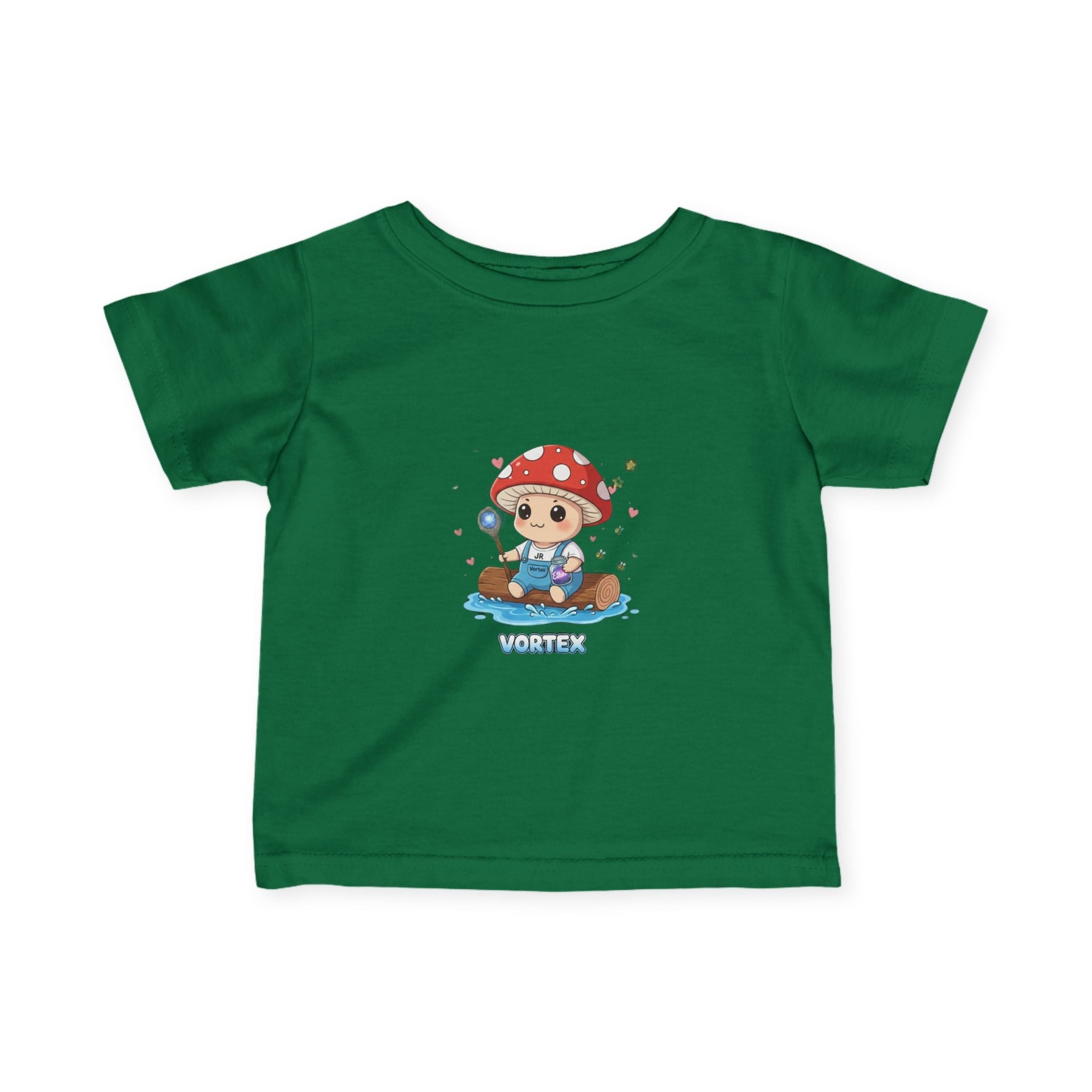 Infant Tee — Cute Mushroom Fisher Baby Shirt ("Vortex" Graphic) Printify