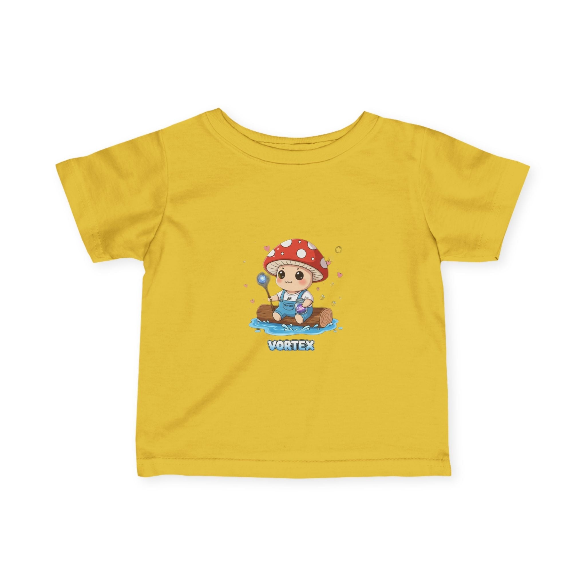 Infant Tee — Cute Mushroom Fisher Baby Shirt ("Vortex" Graphic) Printify