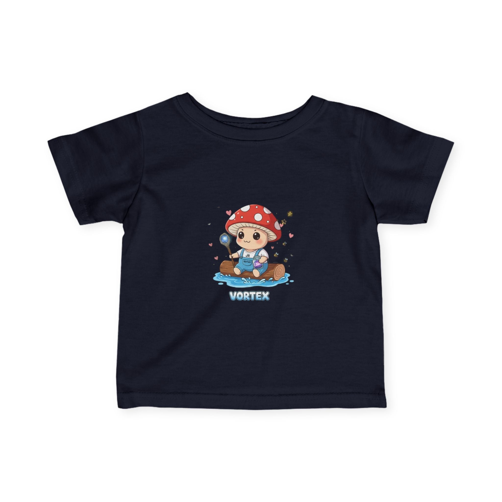 Infant Tee — Cute Mushroom Fisher Baby Shirt ("Vortex" Graphic) Printify