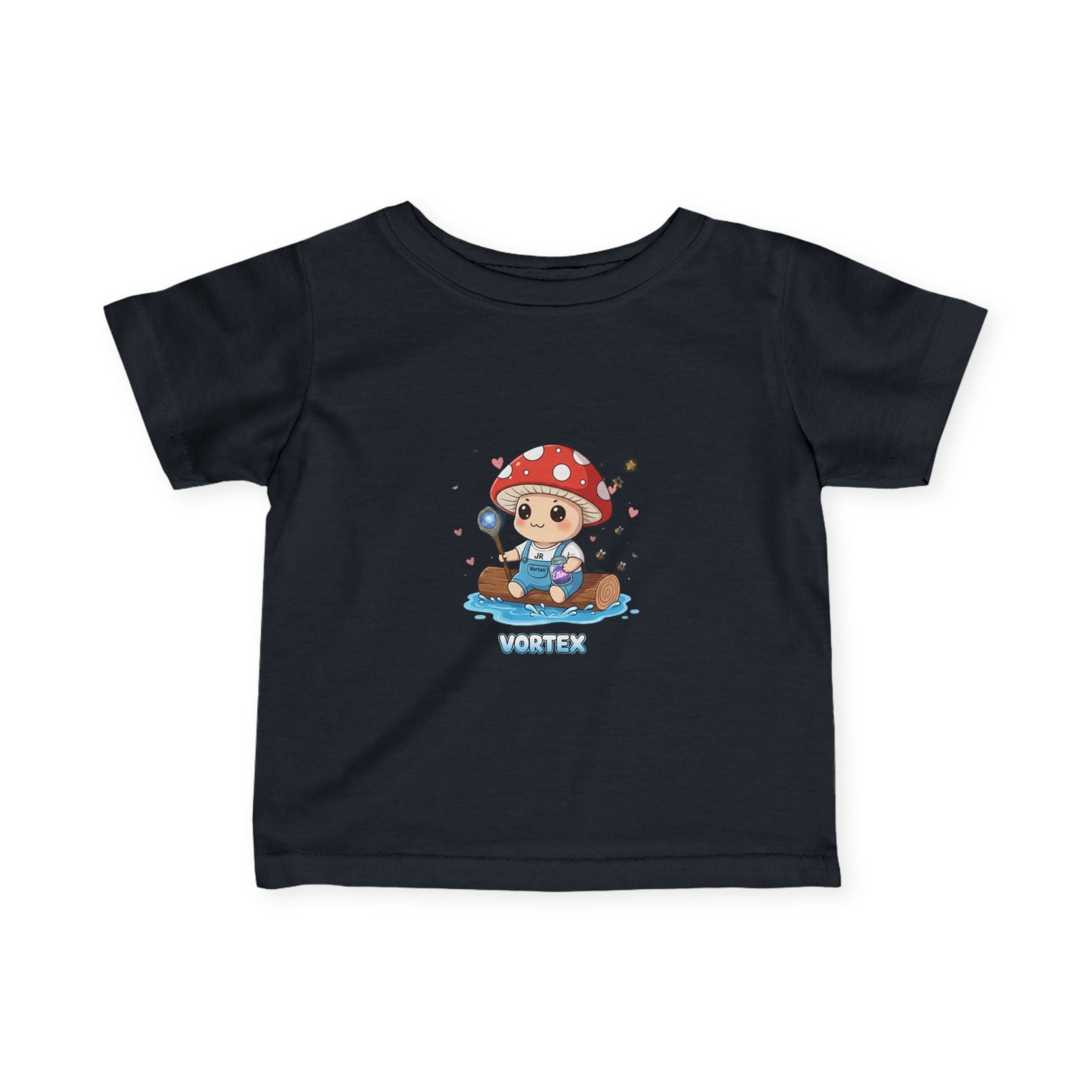 Infant Tee — Cute Mushroom Fisher Baby Shirt ("Vortex" Graphic) Printify