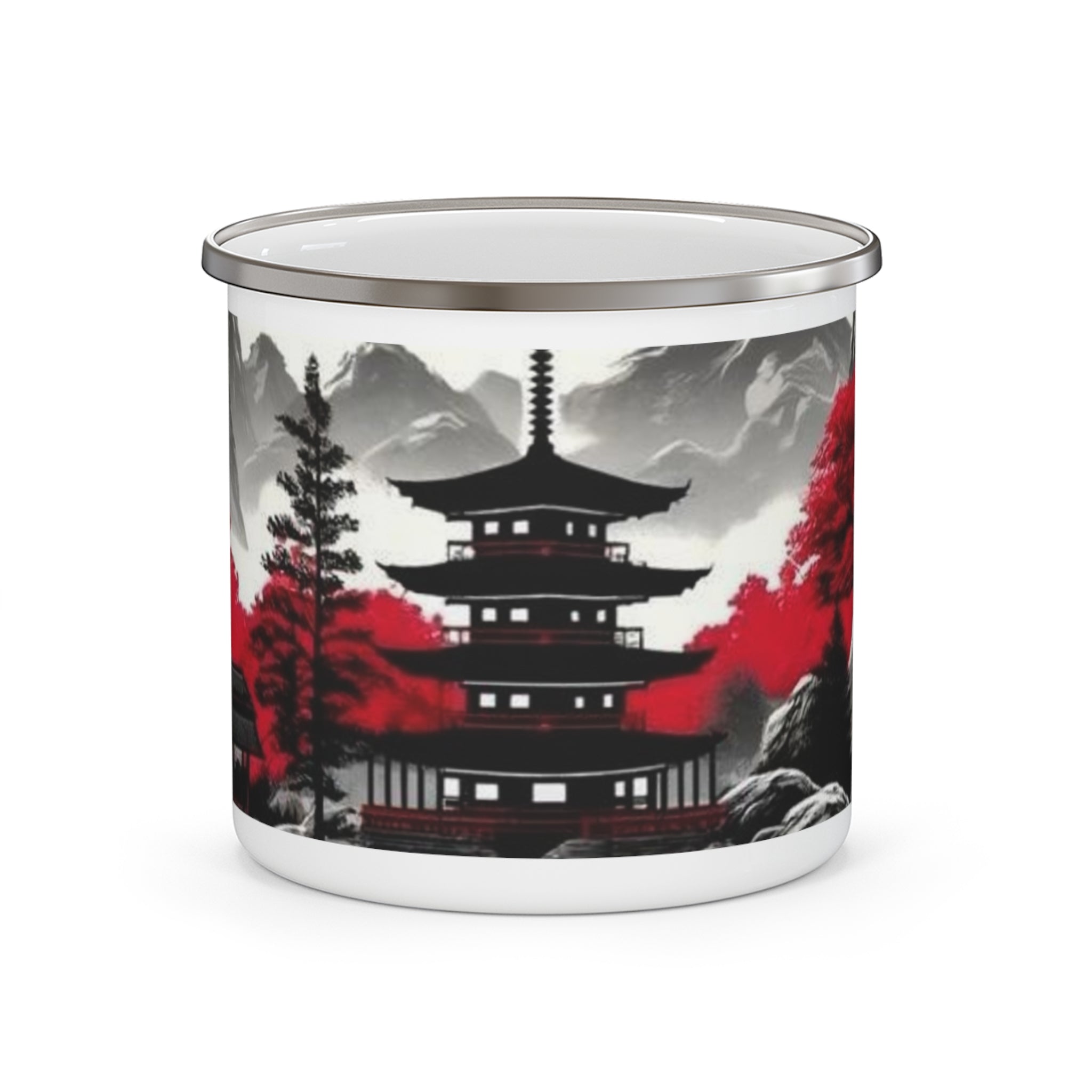 Japanese Pagoda Enamel Mug – Travel & Camping Coffee Cup Printify