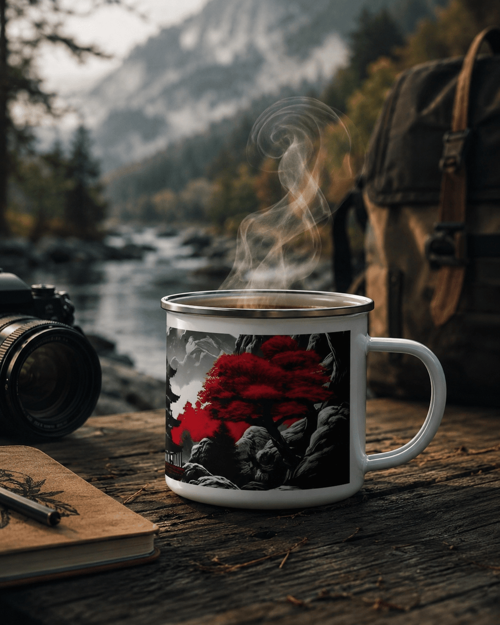 Japanese Pagoda Enamel Mug – Travel & Camping Coffee Cup