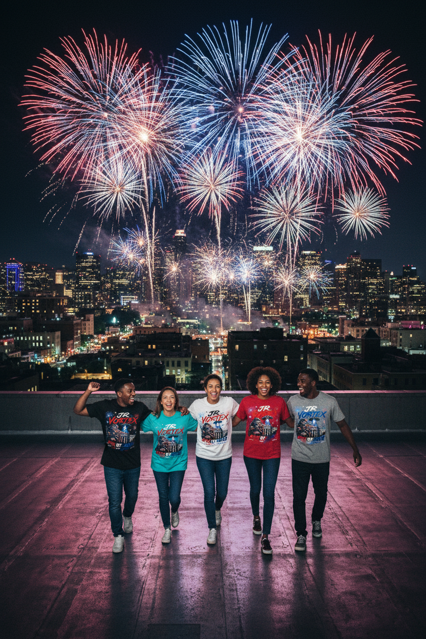 JR Vortex 4th of July Black — Group Rooftop Wide Shot