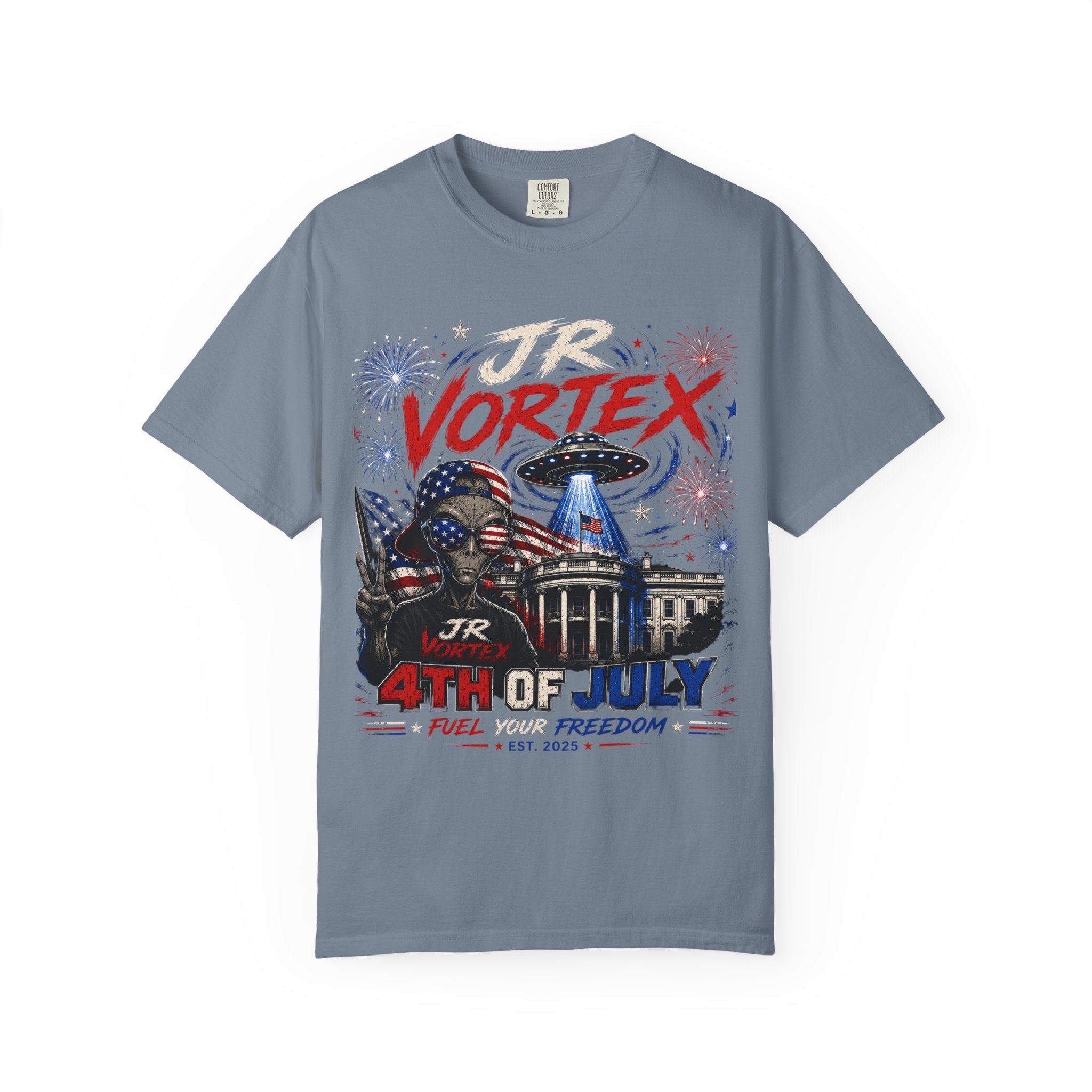 JR Vortex 4th of July UFO Tee — Cosmic Patriot Graphic