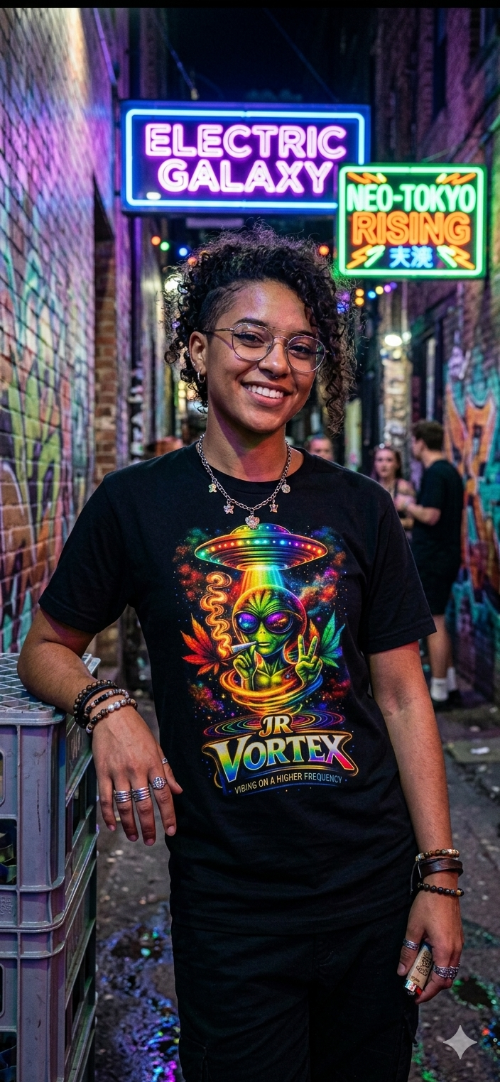 JR Vortex Alien UFO Tee – Psychedelic Streetwear T-Shirt | Vibing on a Higher Frequency