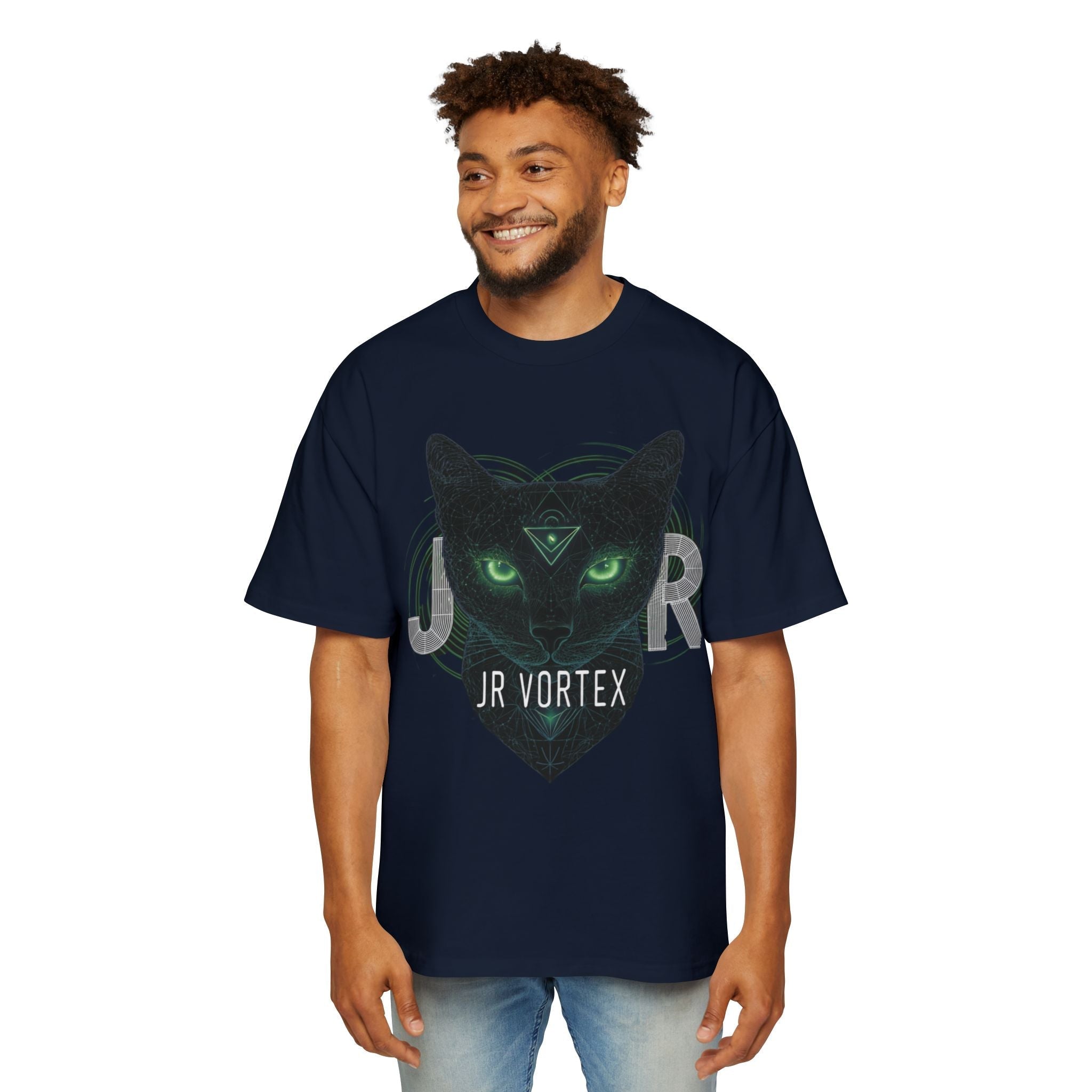 JR Vortex Cat Graphic Tee — Mystical Black Cat T‑Shirt Printify