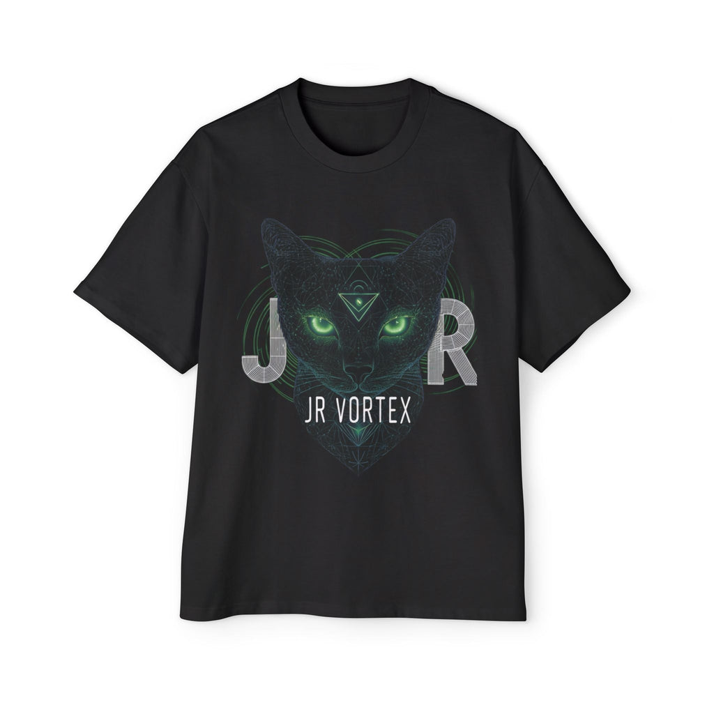 JR Vortex Cat Graphic Tee — Mystical Black Cat T‑Shirt Printify