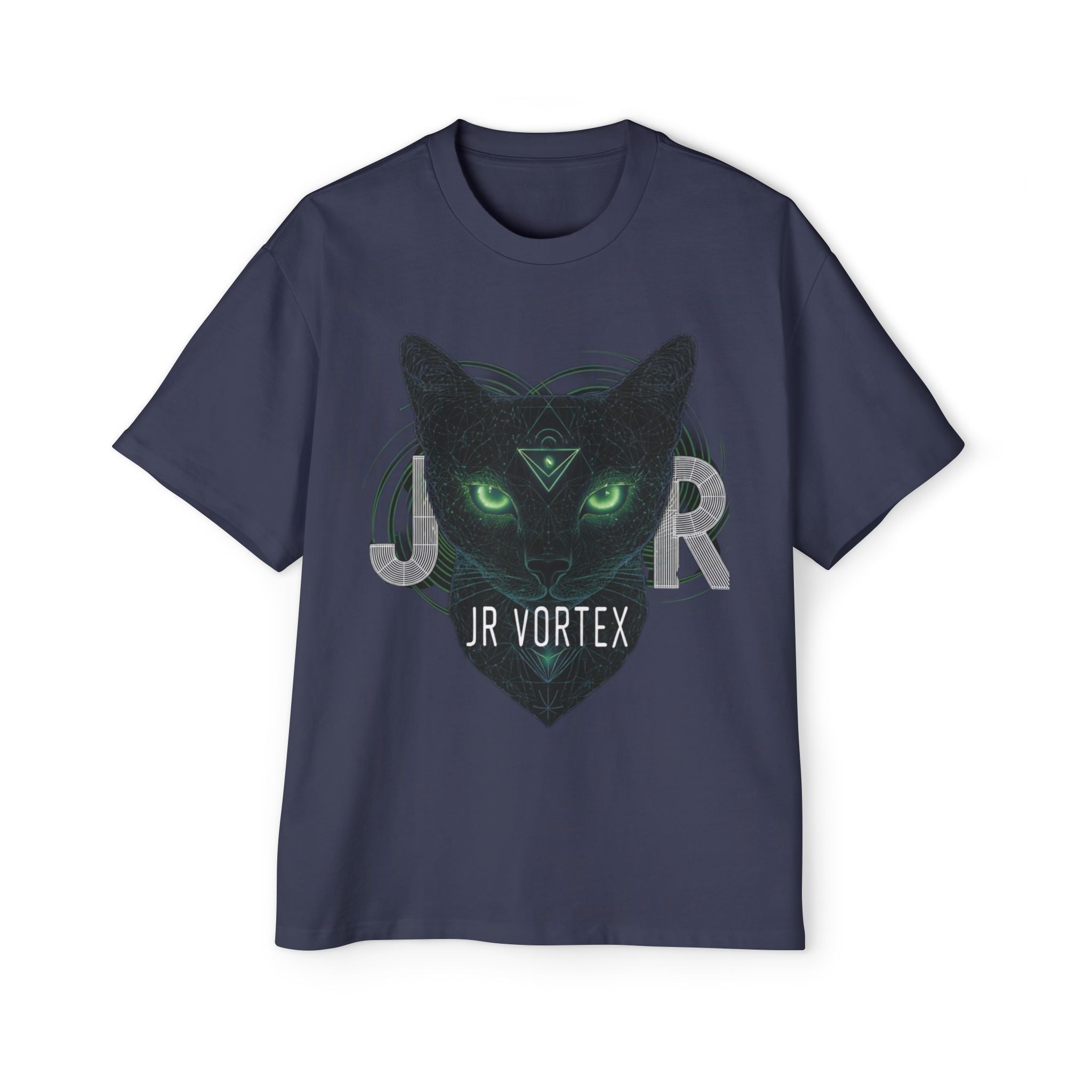 JR Vortex Cat Graphic Tee — Mystical Black Cat T‑Shirt Printify
