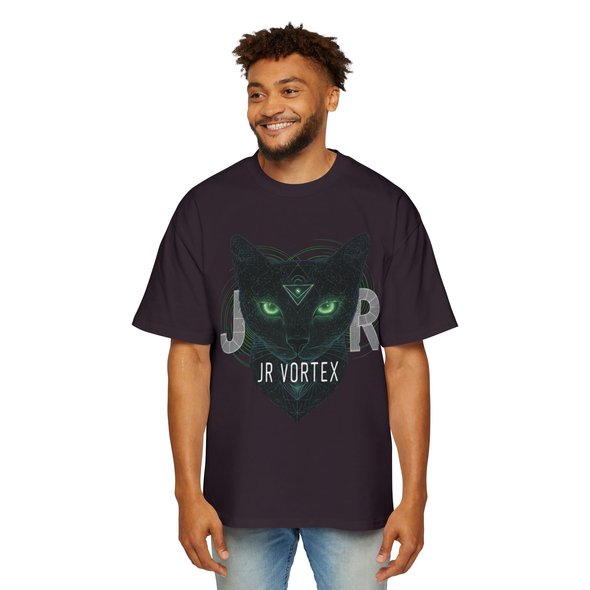 JR Vortex Cat Graphic Tee — Mystical Black Cat T‑Shirt Printify