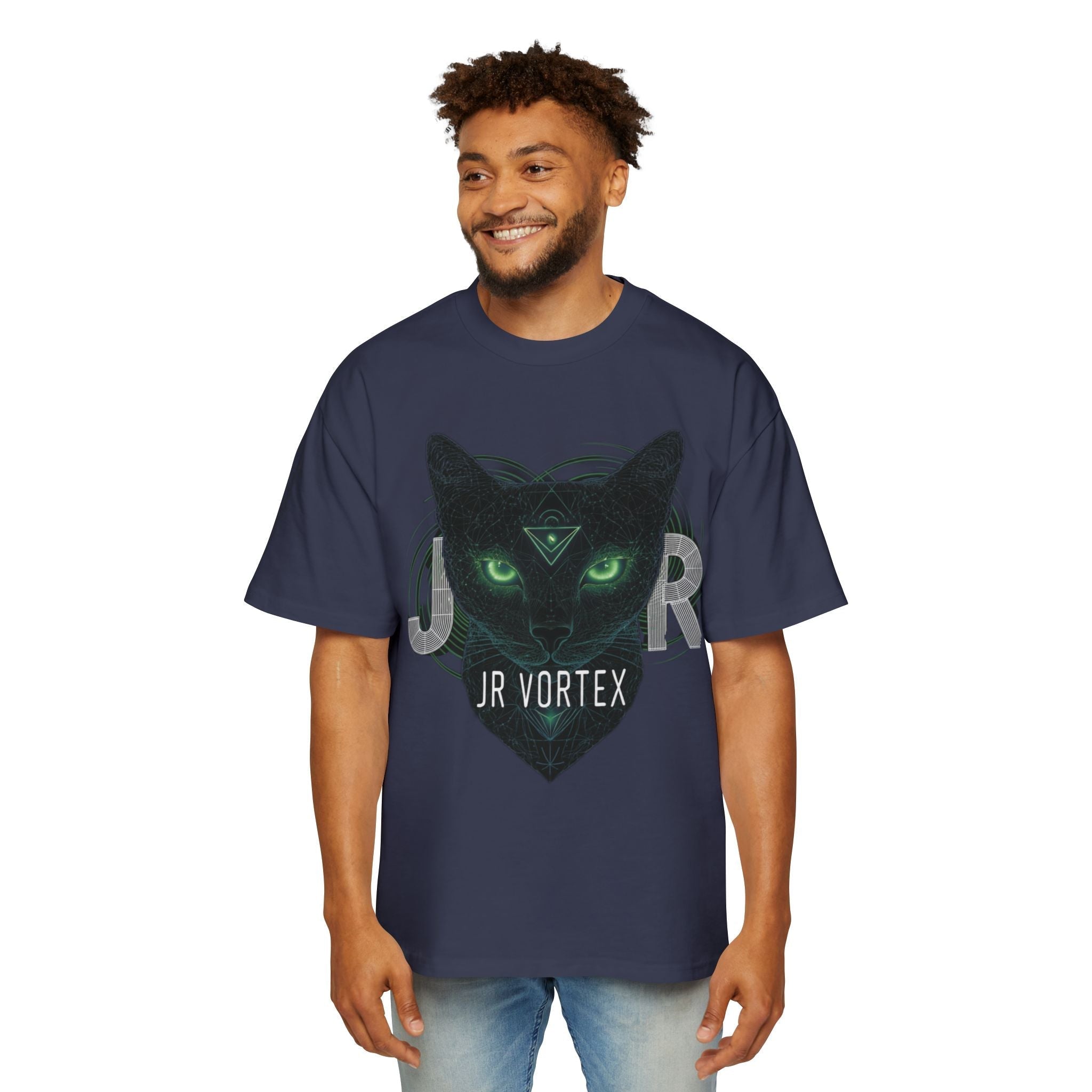 JR Vortex Cat Graphic Tee — Mystical Black Cat T‑Shirt Printify