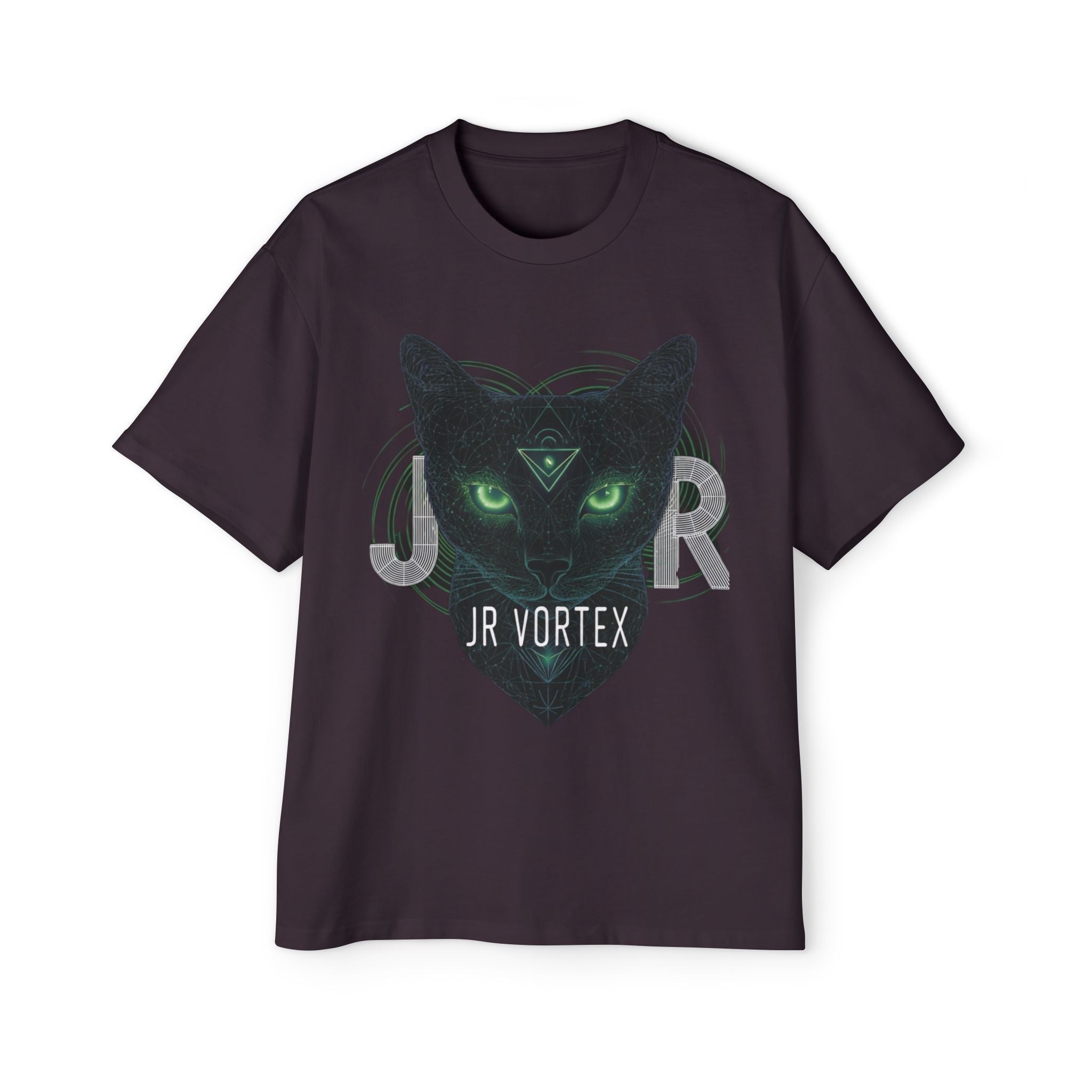 JR Vortex Cat Graphic Tee — Mystical Black Cat T‑Shirt Printify