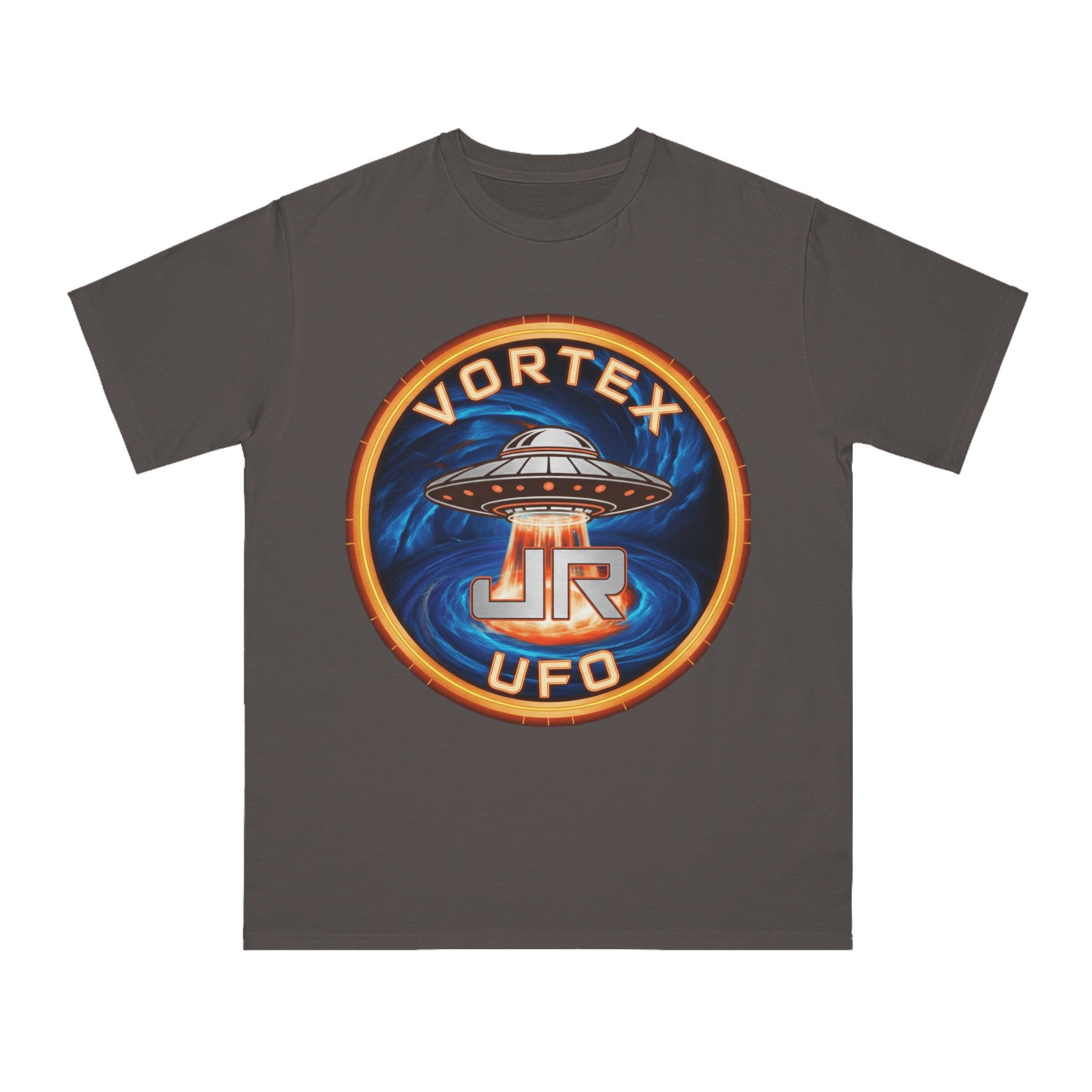 Vortex UFO JR Patch T‑Shirt — Retro UFO Badge Graphic Tee Printify