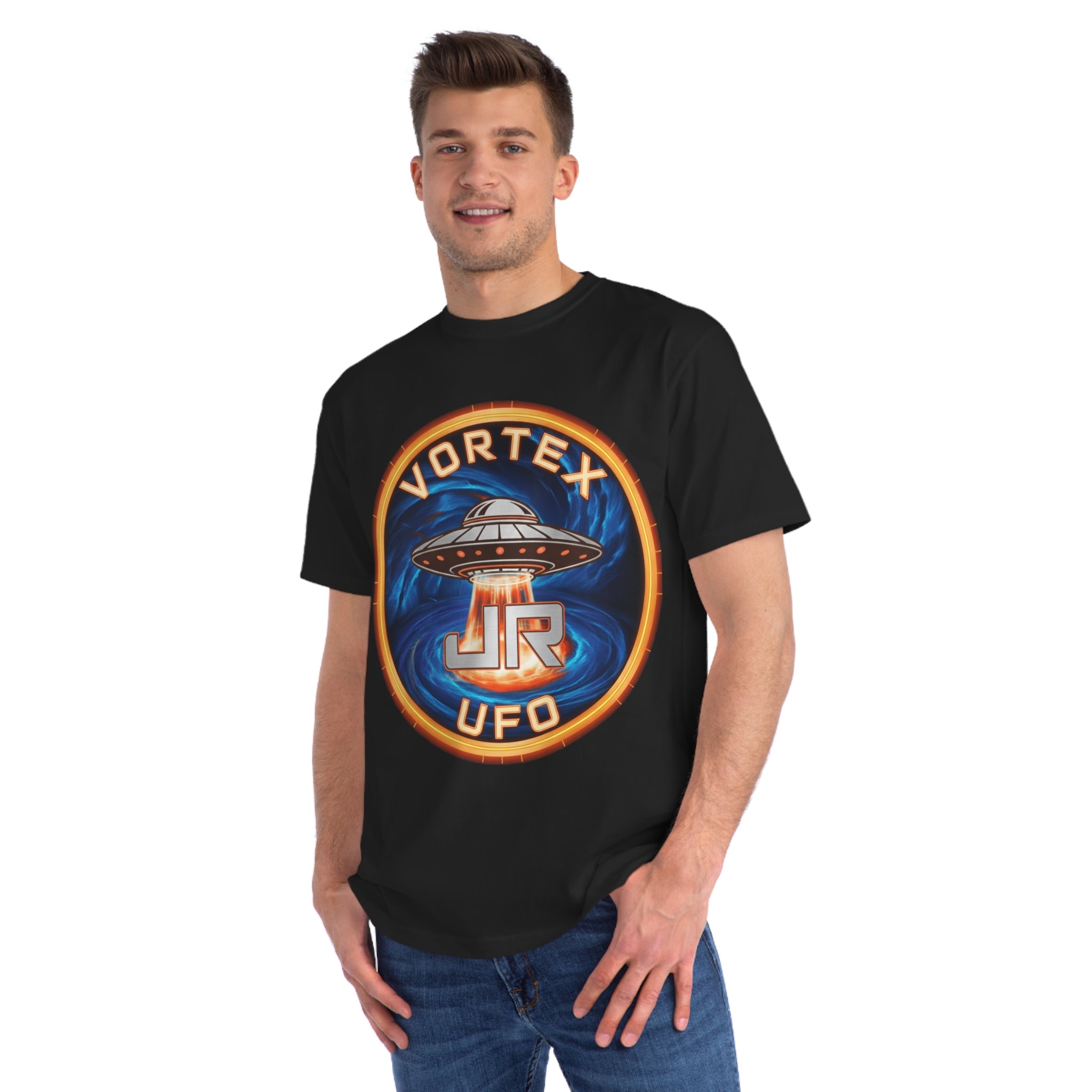 Vortex UFO JR Patch T‑Shirt — Retro UFO Badge Graphic Tee Printify