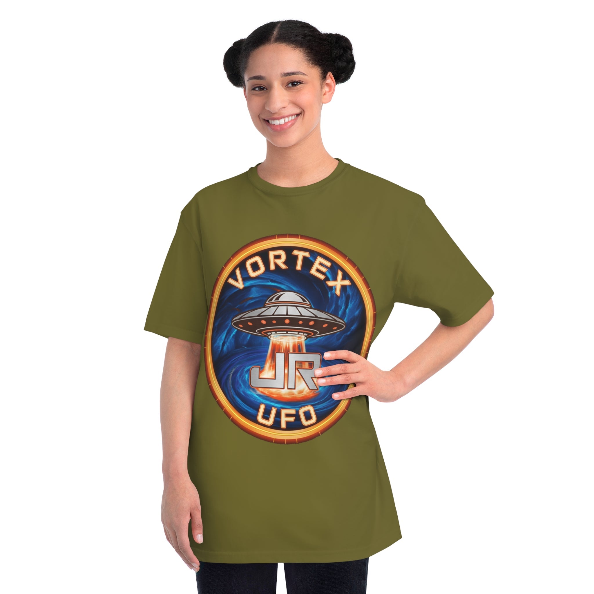 Vortex UFO JR Patch T‑Shirt — Retro UFO Badge Graphic Tee Printify