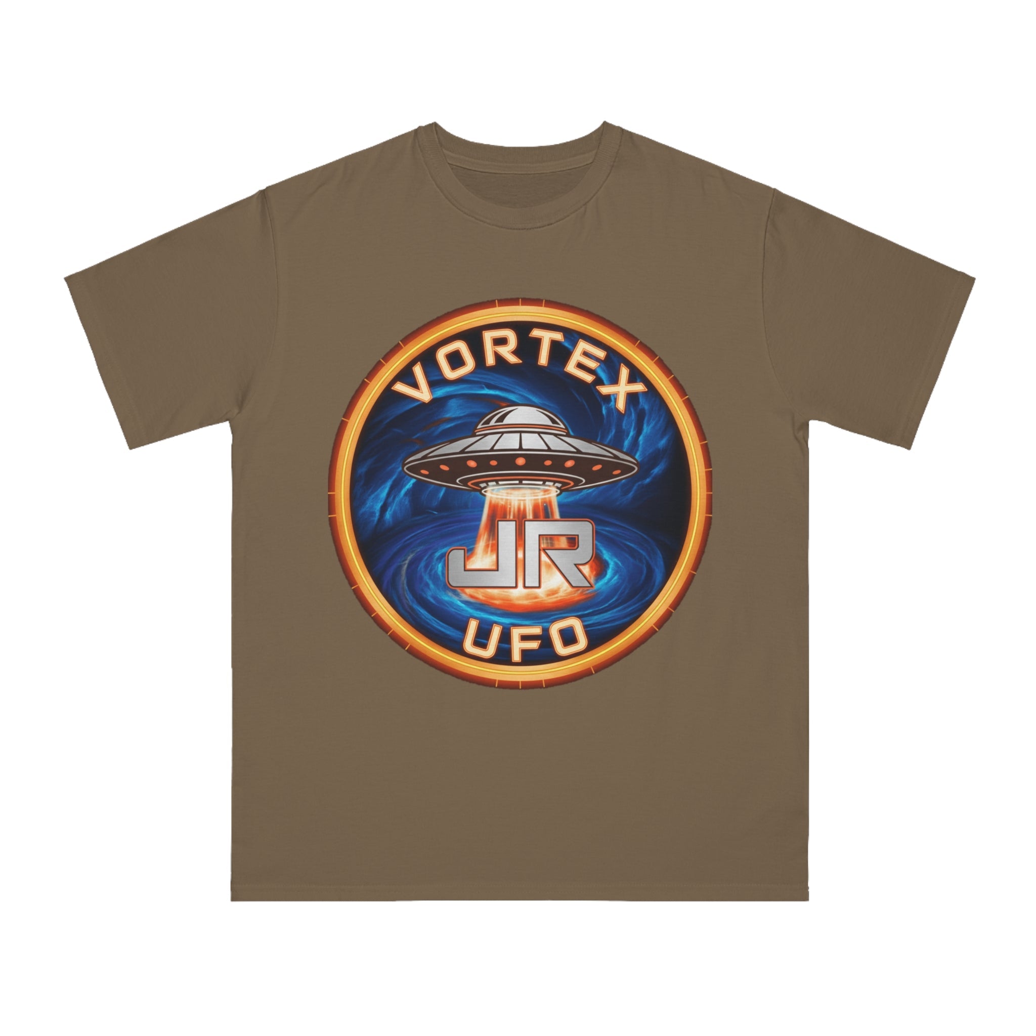 Vortex UFO JR Patch T‑Shirt — Retro UFO Badge Graphic Tee Printify