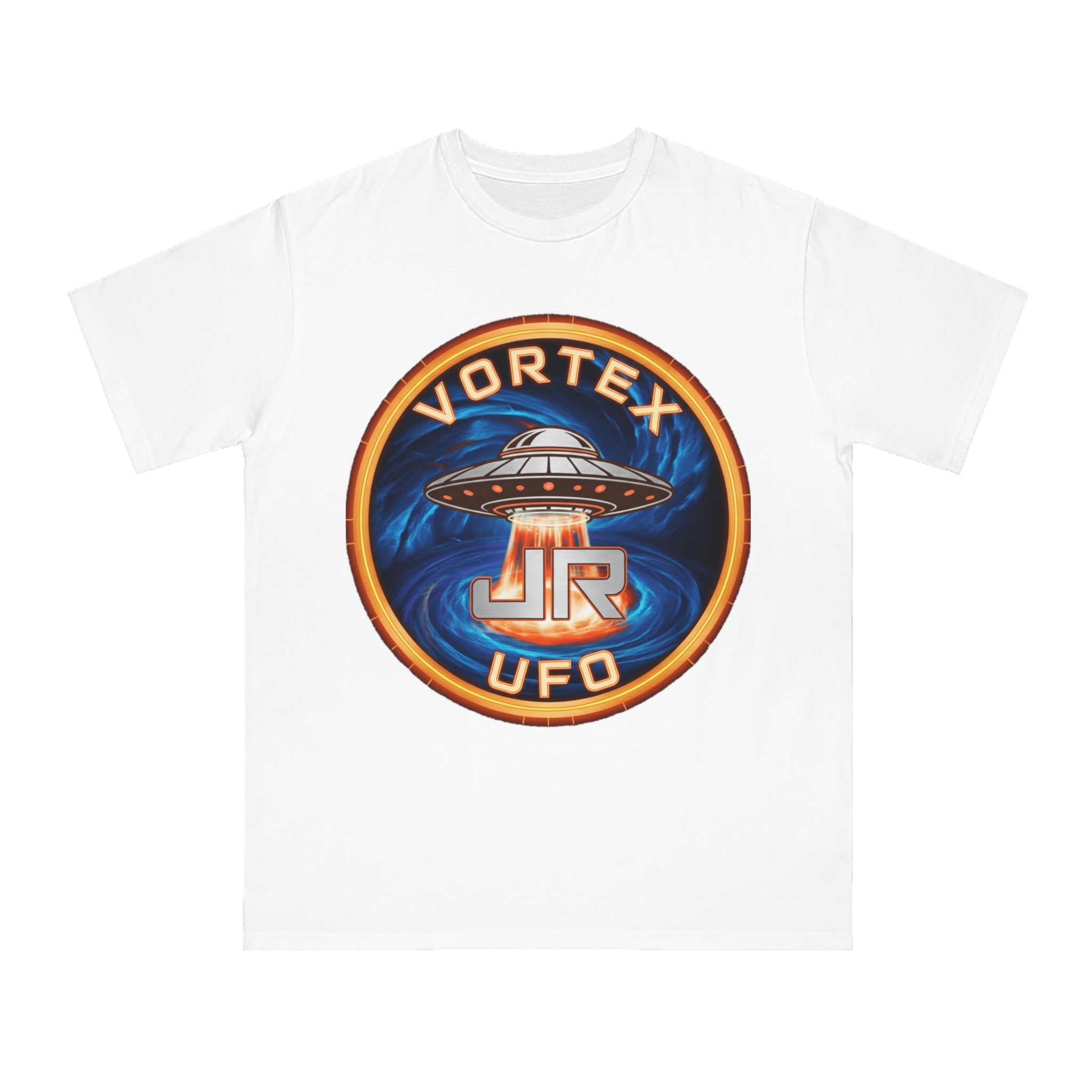 Vortex UFO JR Patch T‑Shirt — Retro UFO Badge Graphic Tee Printify