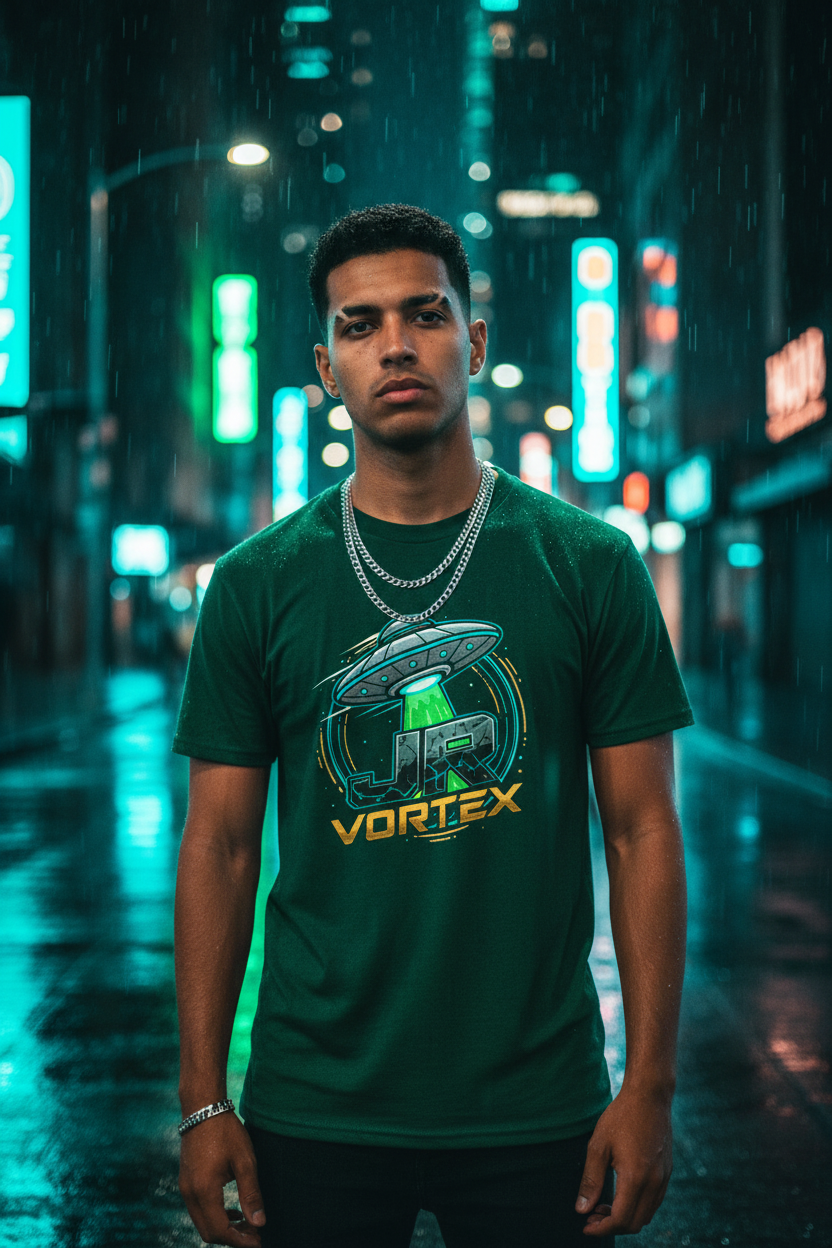 JR Vortex UFO Green Tee — Night City Sci-Fi Lifestyle