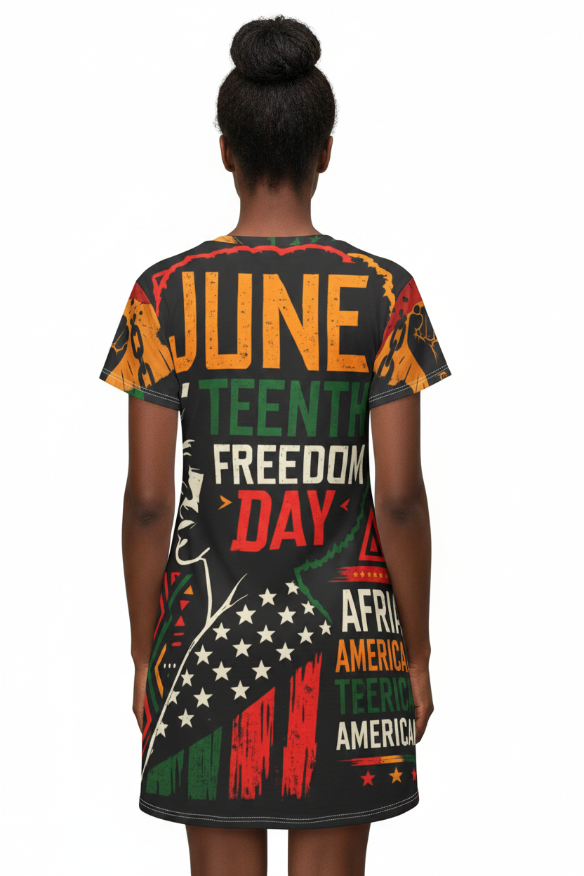 Juneteenth Dress Back View - Black Woman Model