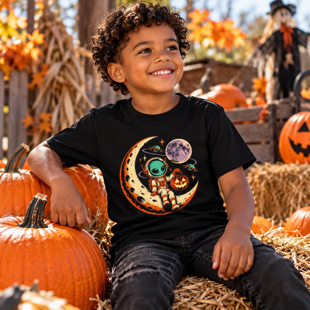 Kids Halloween Alien Moon T-Shirt – Spooky Space Tee