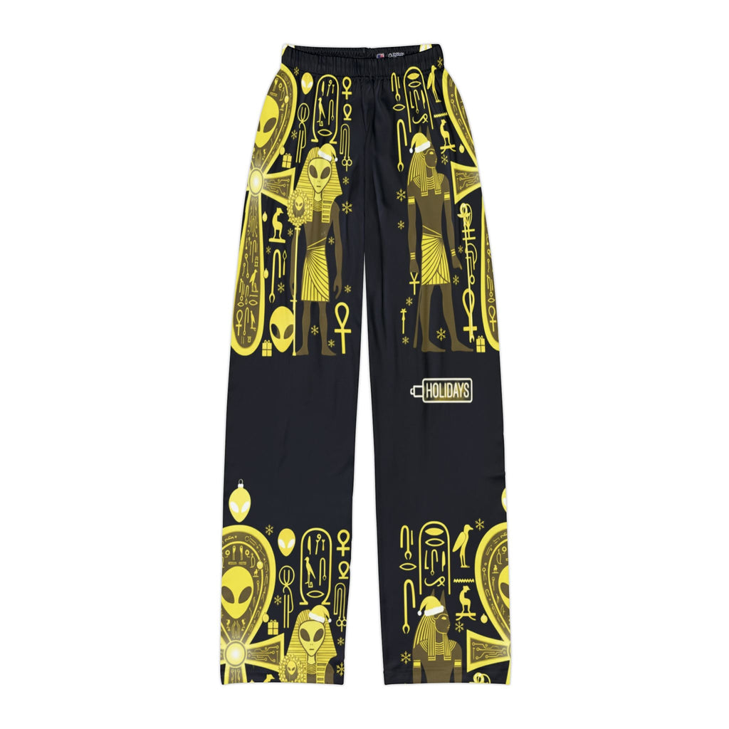 Kids Lounge Pants — Golden Egyptian Alien Hieroglyph Lounge Trousers Printify