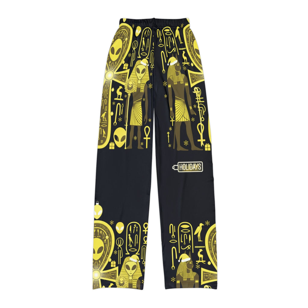 Kids Lounge Pants — Golden Egyptian Alien Hieroglyph Lounge Trousers Printify