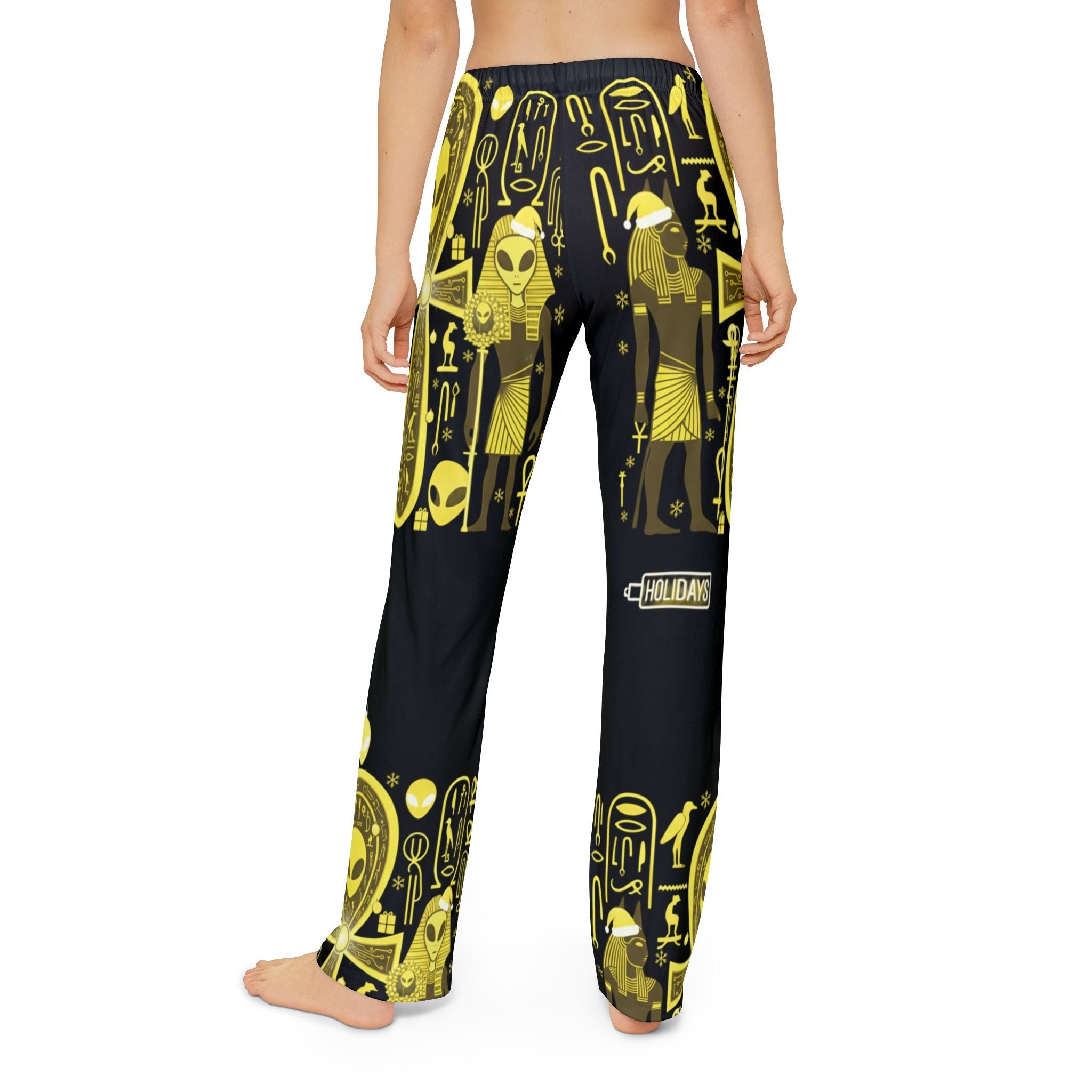 Kids Lounge Pants — Golden Egyptian Alien Hieroglyph Lounge Trousers Printify