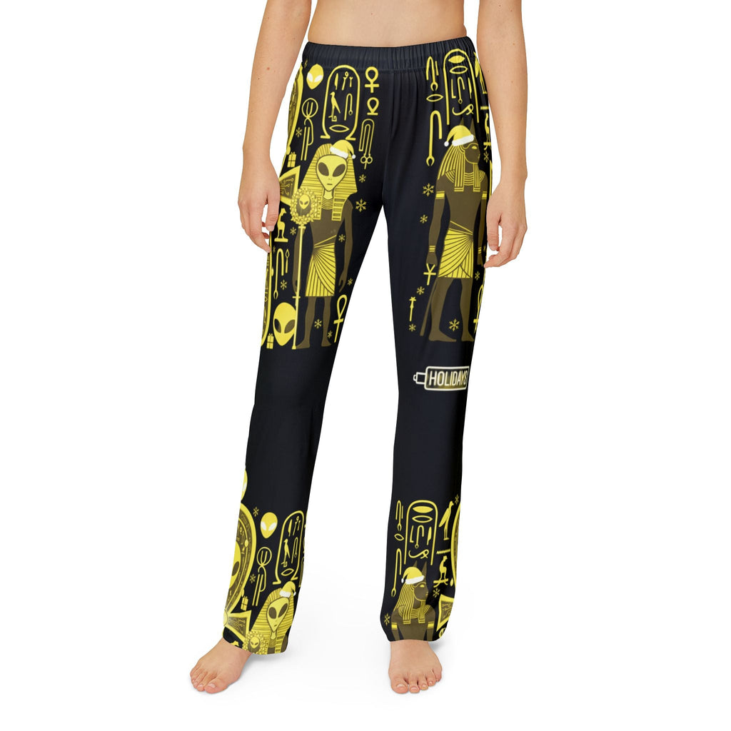 Kids Lounge Pants — Golden Egyptian Alien Hieroglyph Lounge Trousers Printify