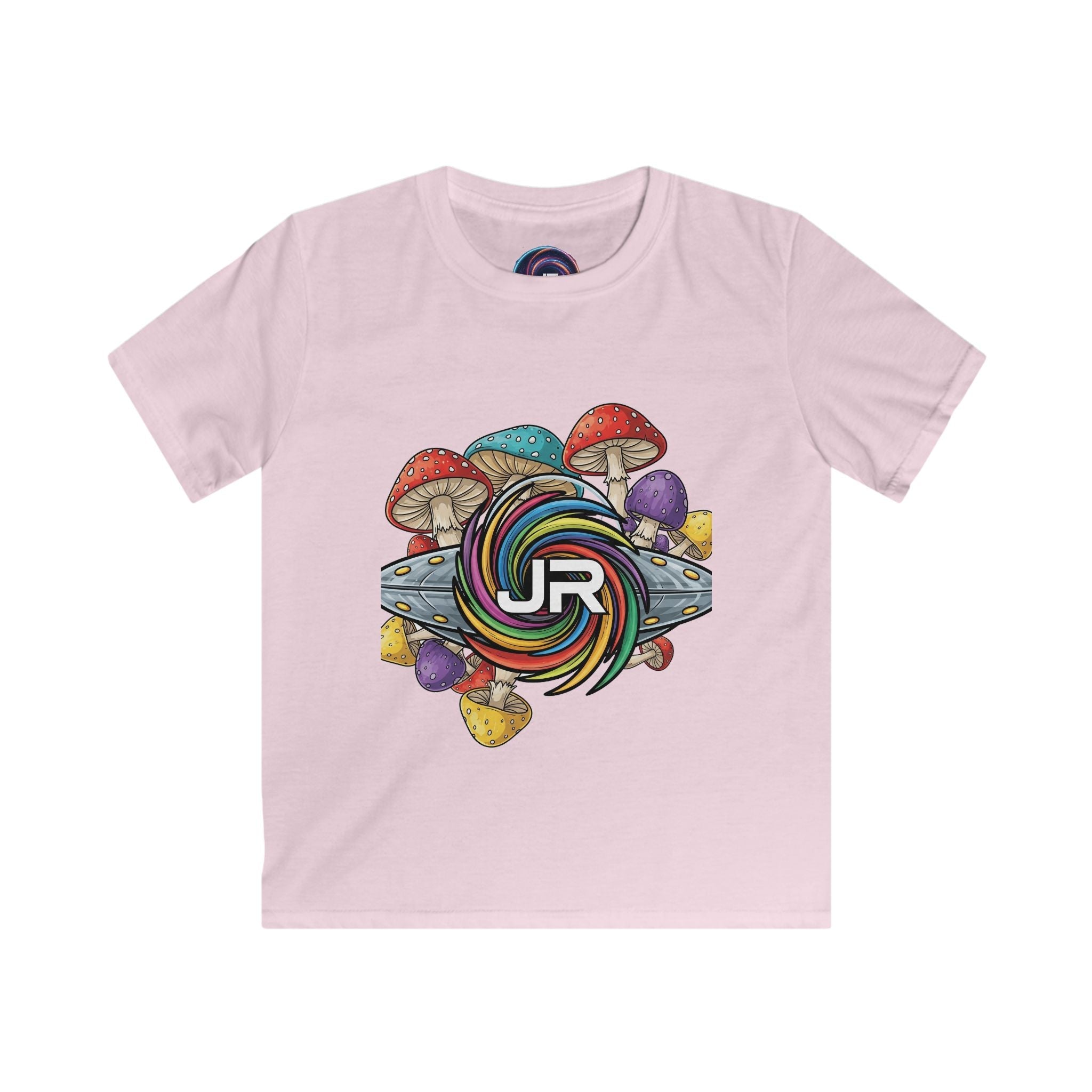 Kids Tee — Colorful Mushroom Candy Swirl Logo Shirt Printify