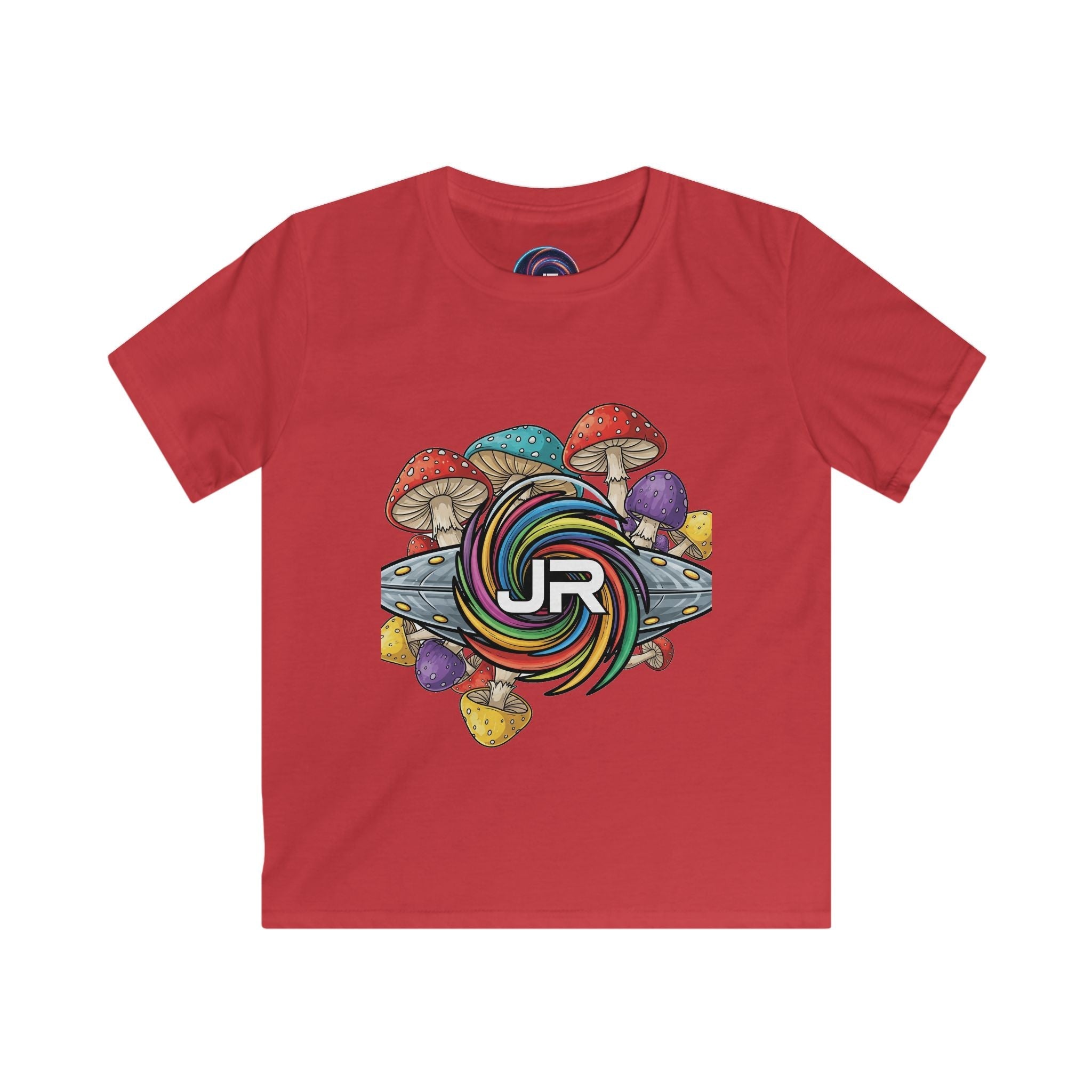 Kids Tee — Colorful Mushroom Candy Swirl Logo Shirt Printify