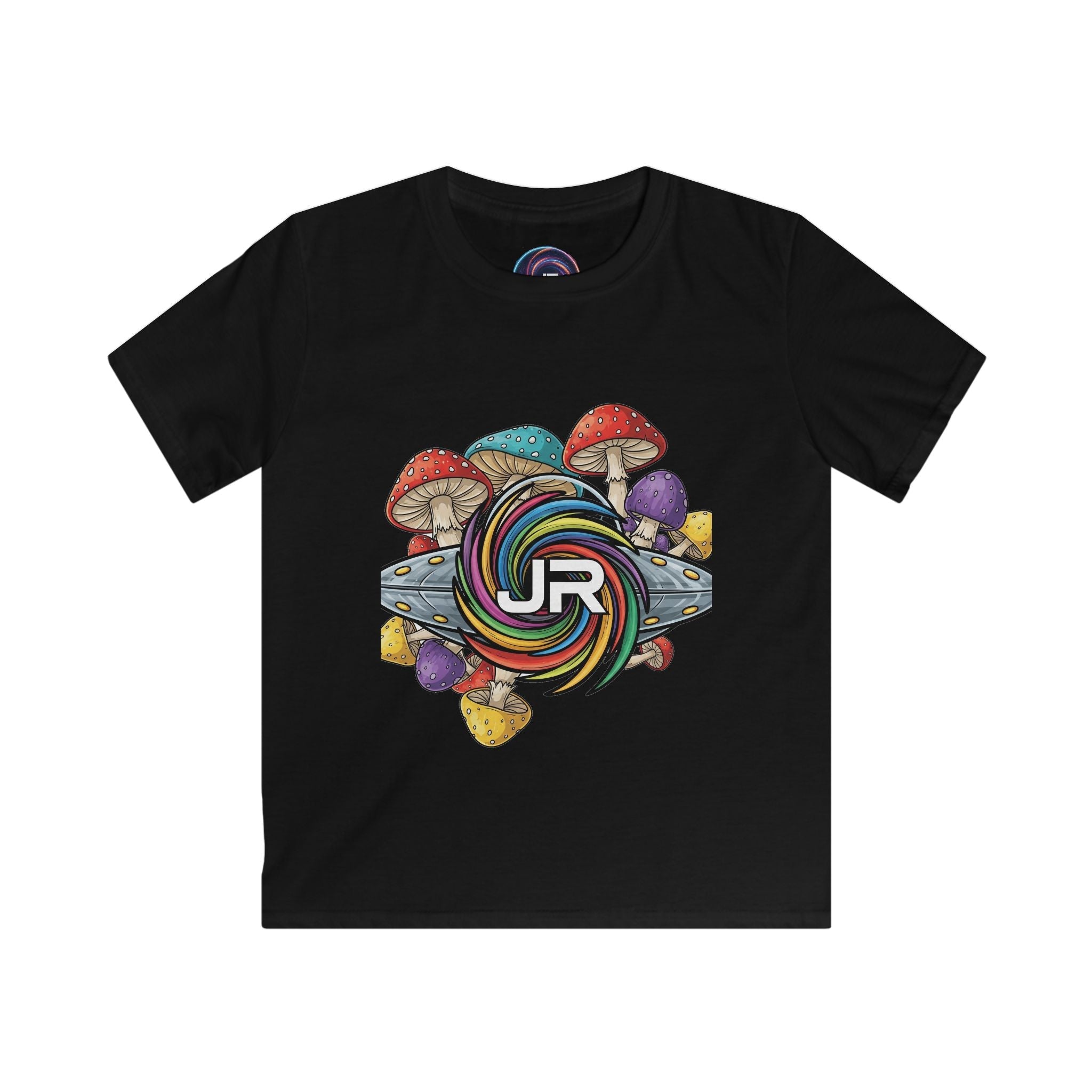 Kids Tee — Colorful Mushroom Candy Swirl Logo Shirt Printify