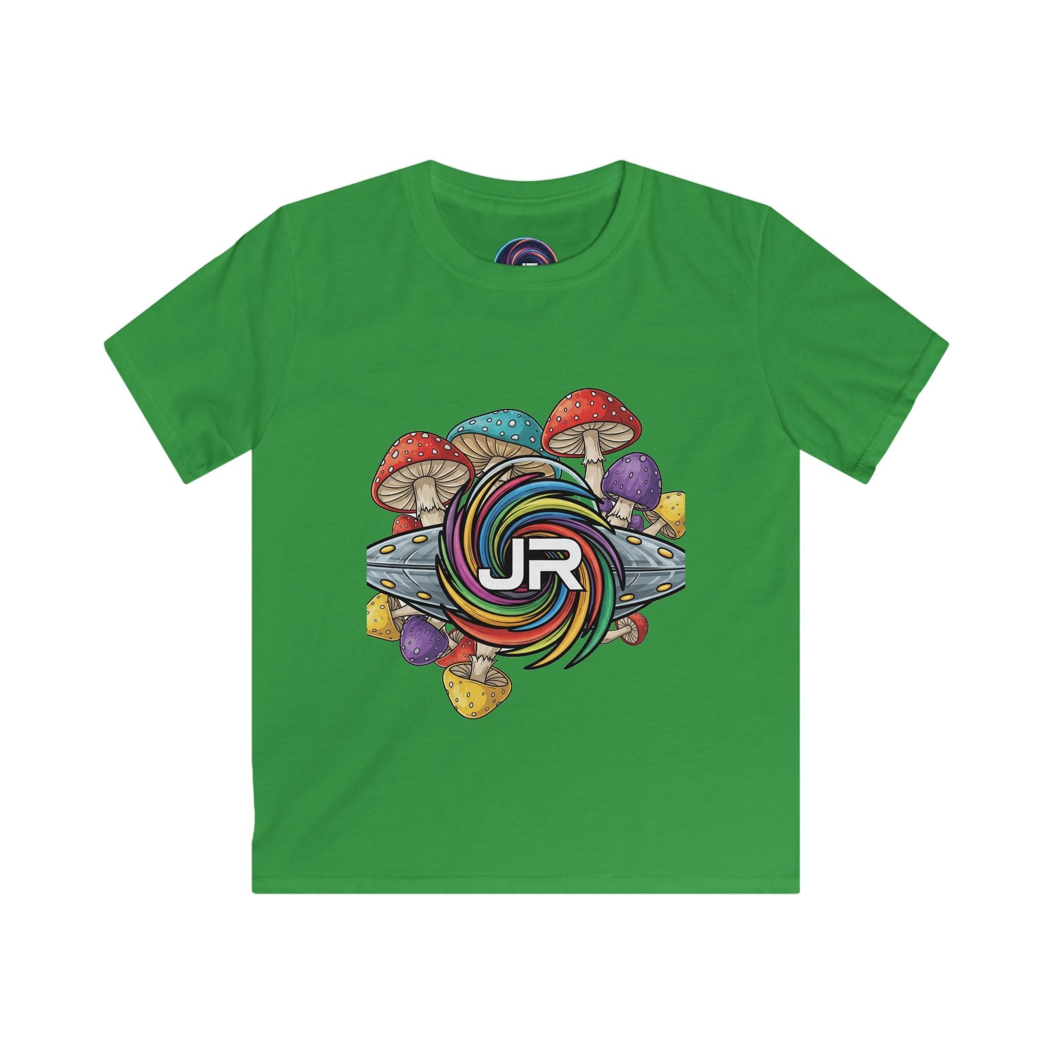 Kids Tee — Colorful Mushroom Candy Swirl Logo Shirt Printify