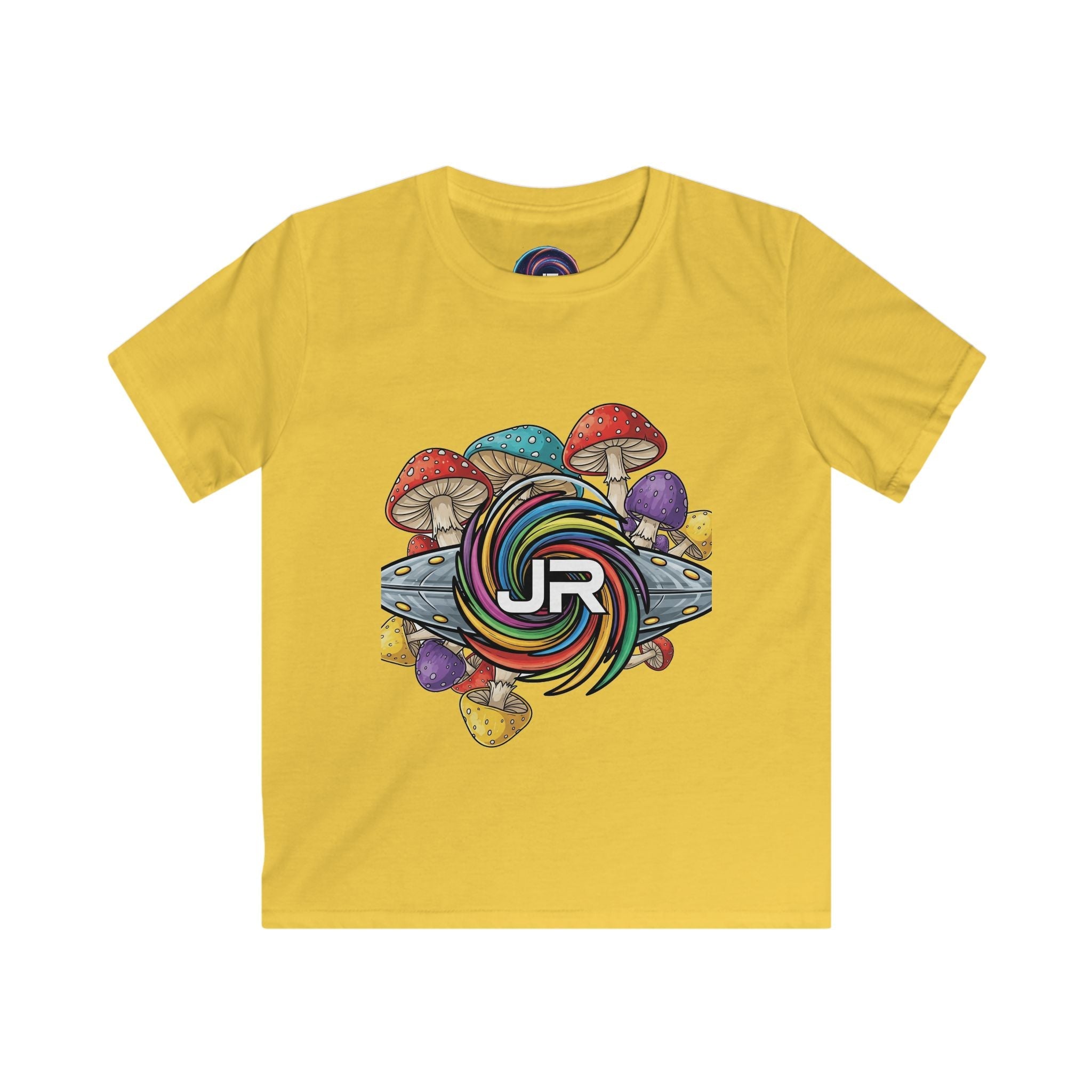 Kids Tee — Colorful Mushroom Candy Swirl Logo Shirt Printify