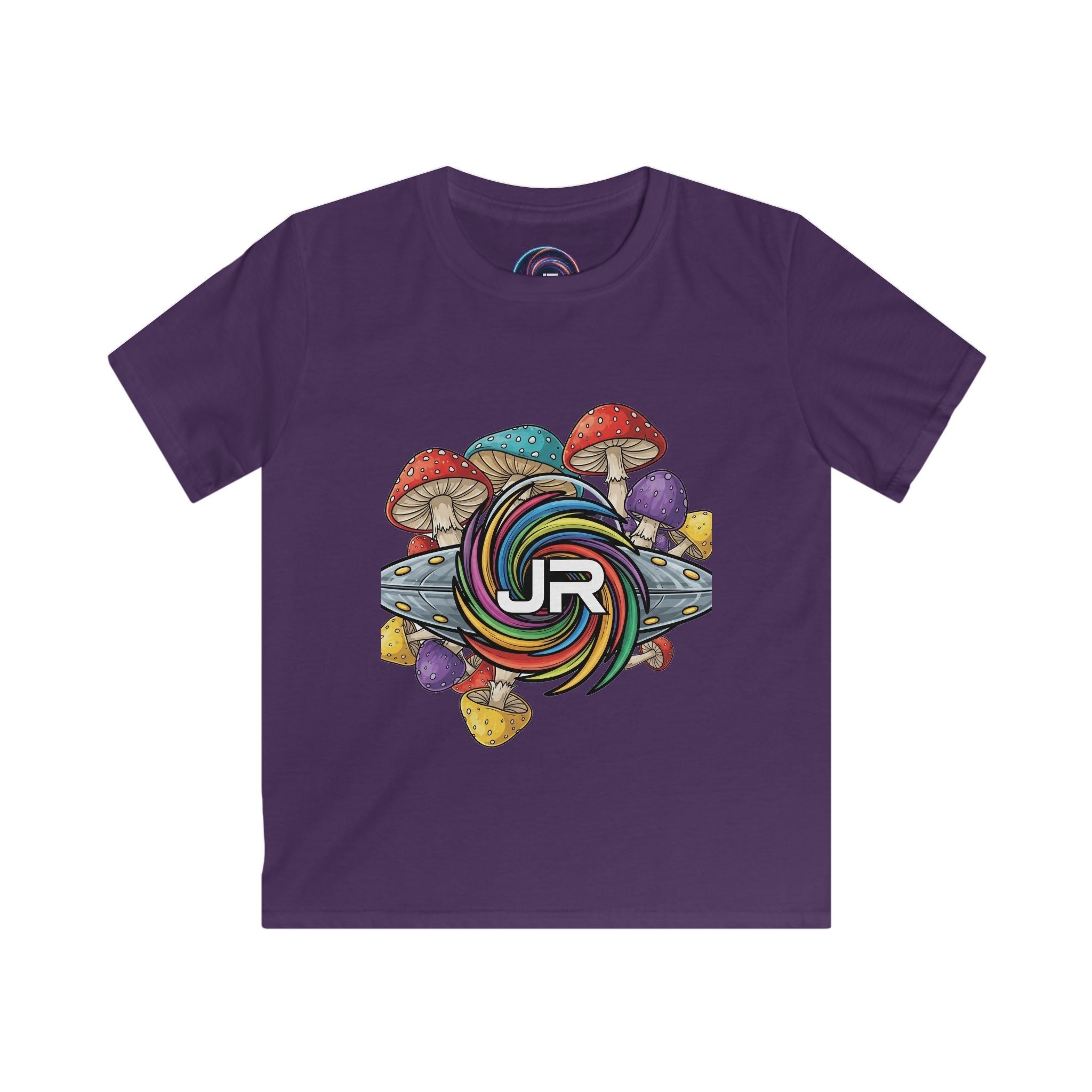 Kids Tee — Colorful Mushroom Candy Swirl Logo Shirt Printify