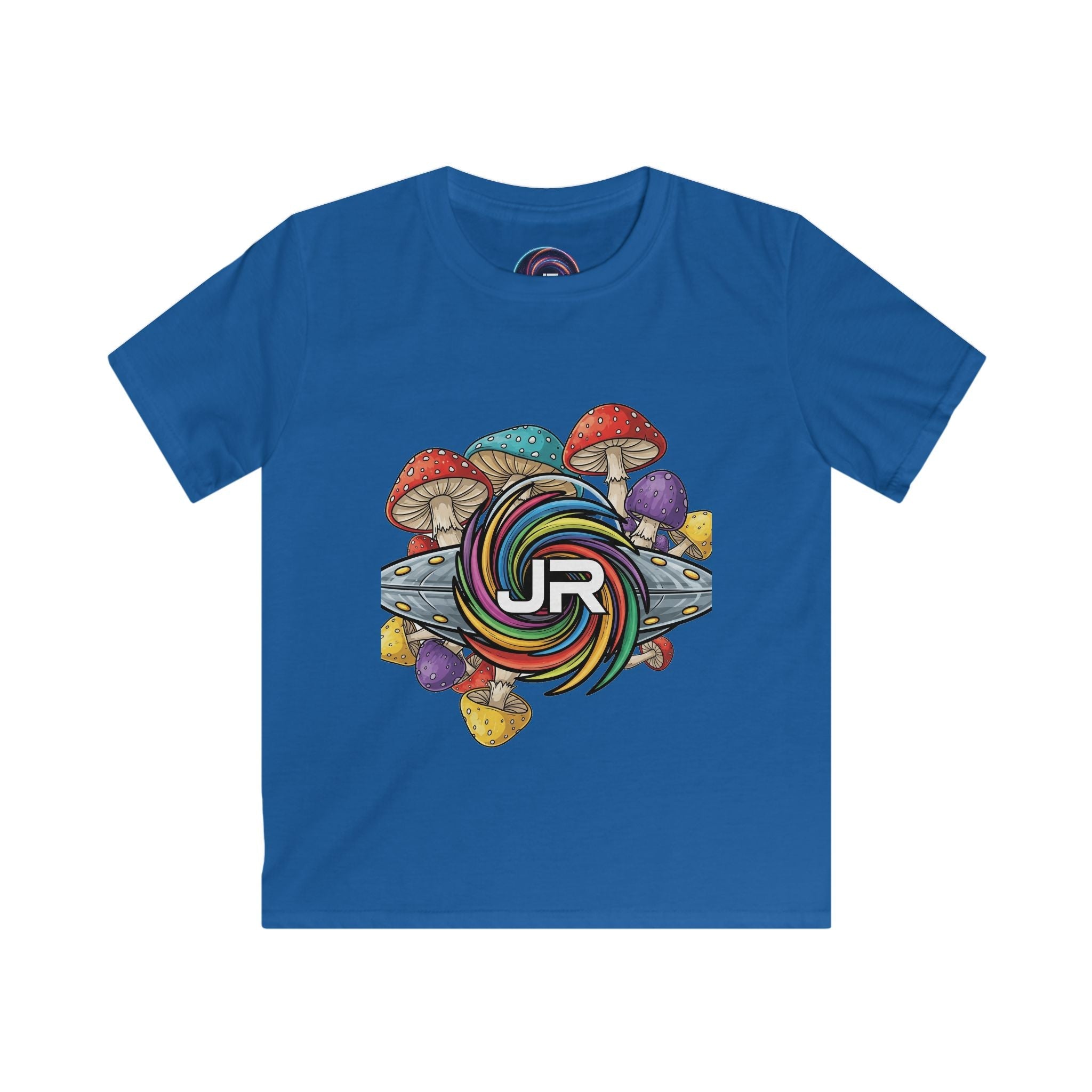 Kids Tee — Colorful Mushroom Candy Swirl Logo Shirt Printify