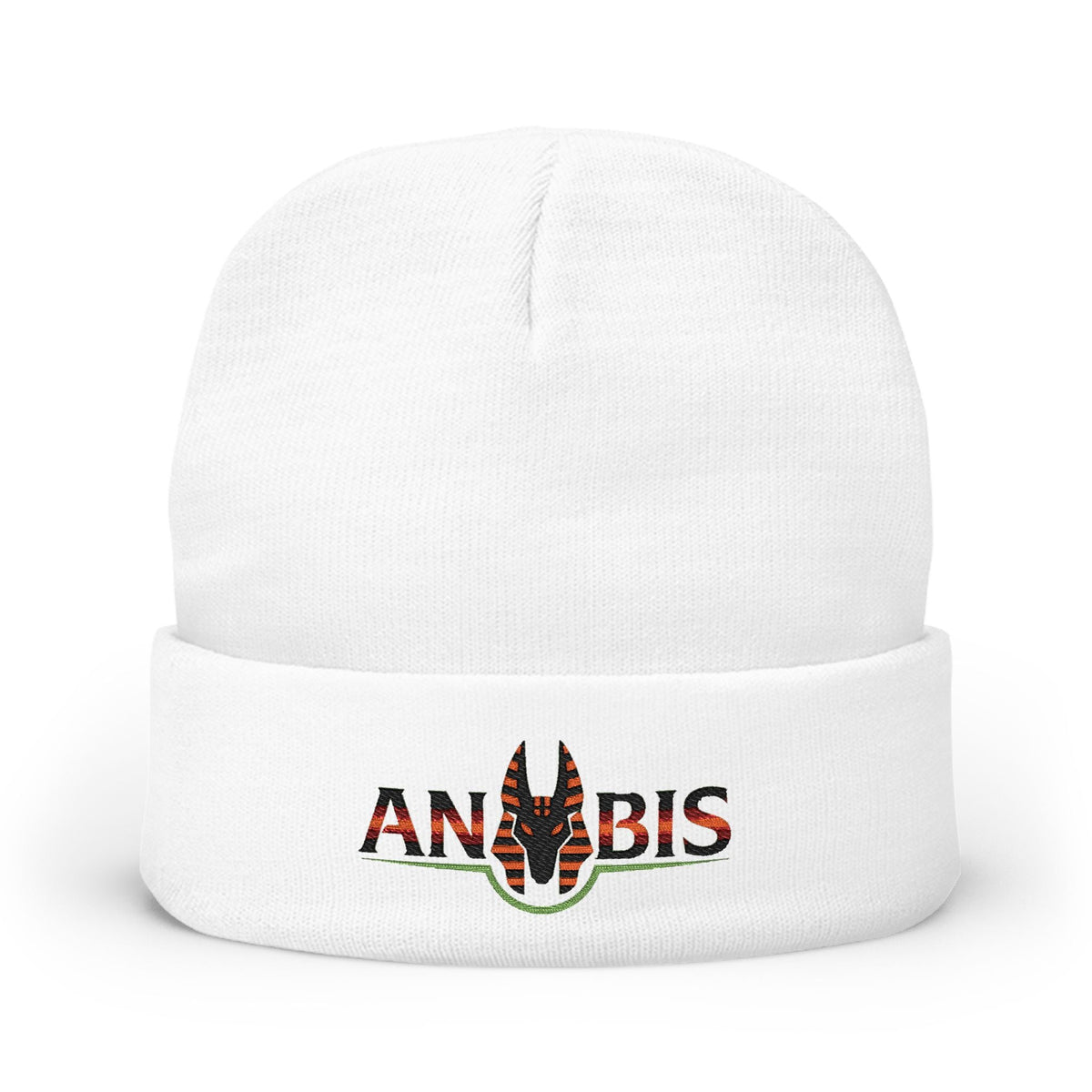 Anubis Embroidered Beanie — Egyptian Cosmic Streetwear