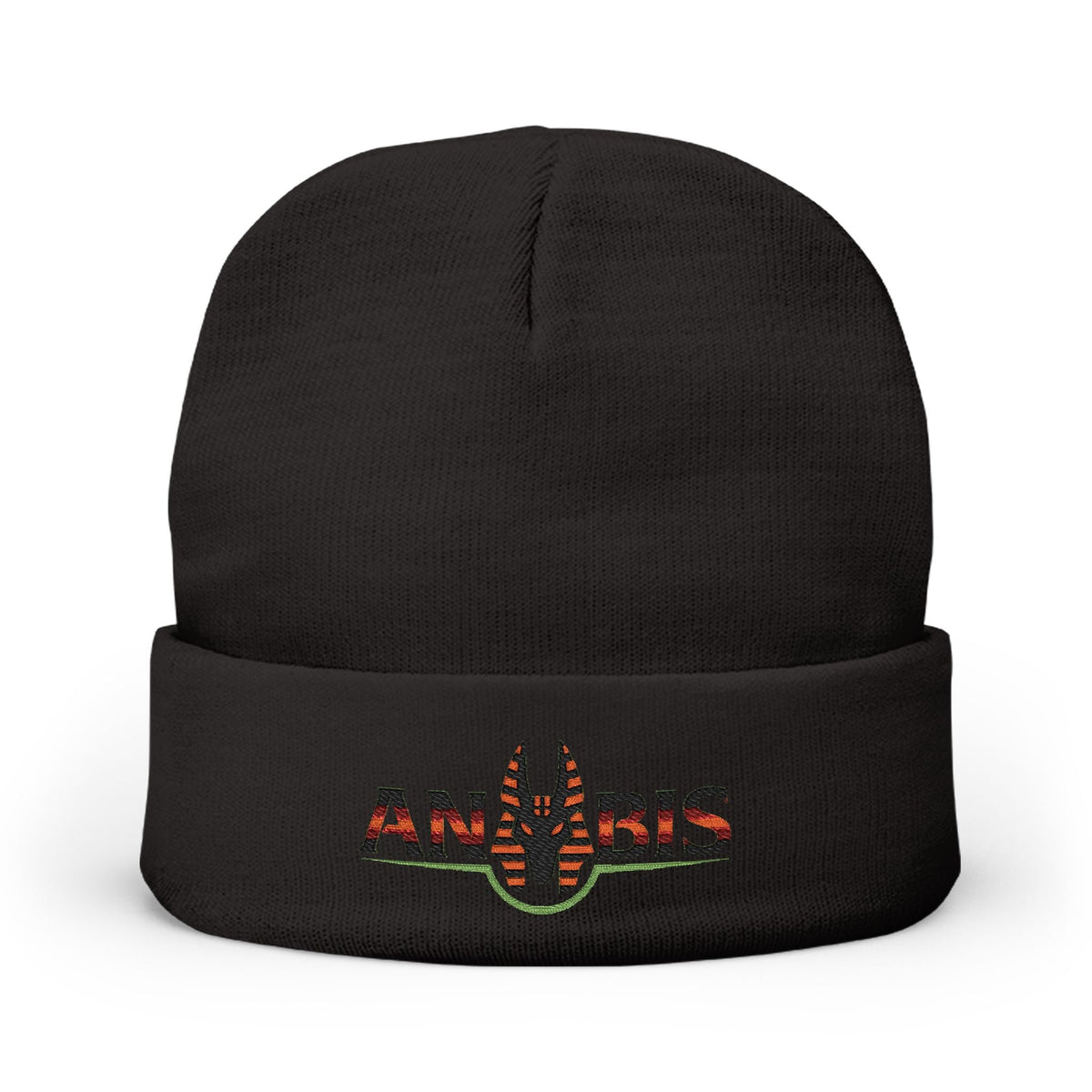 Anubis Embroidered Beanie — Egyptian Cosmic Streetwear