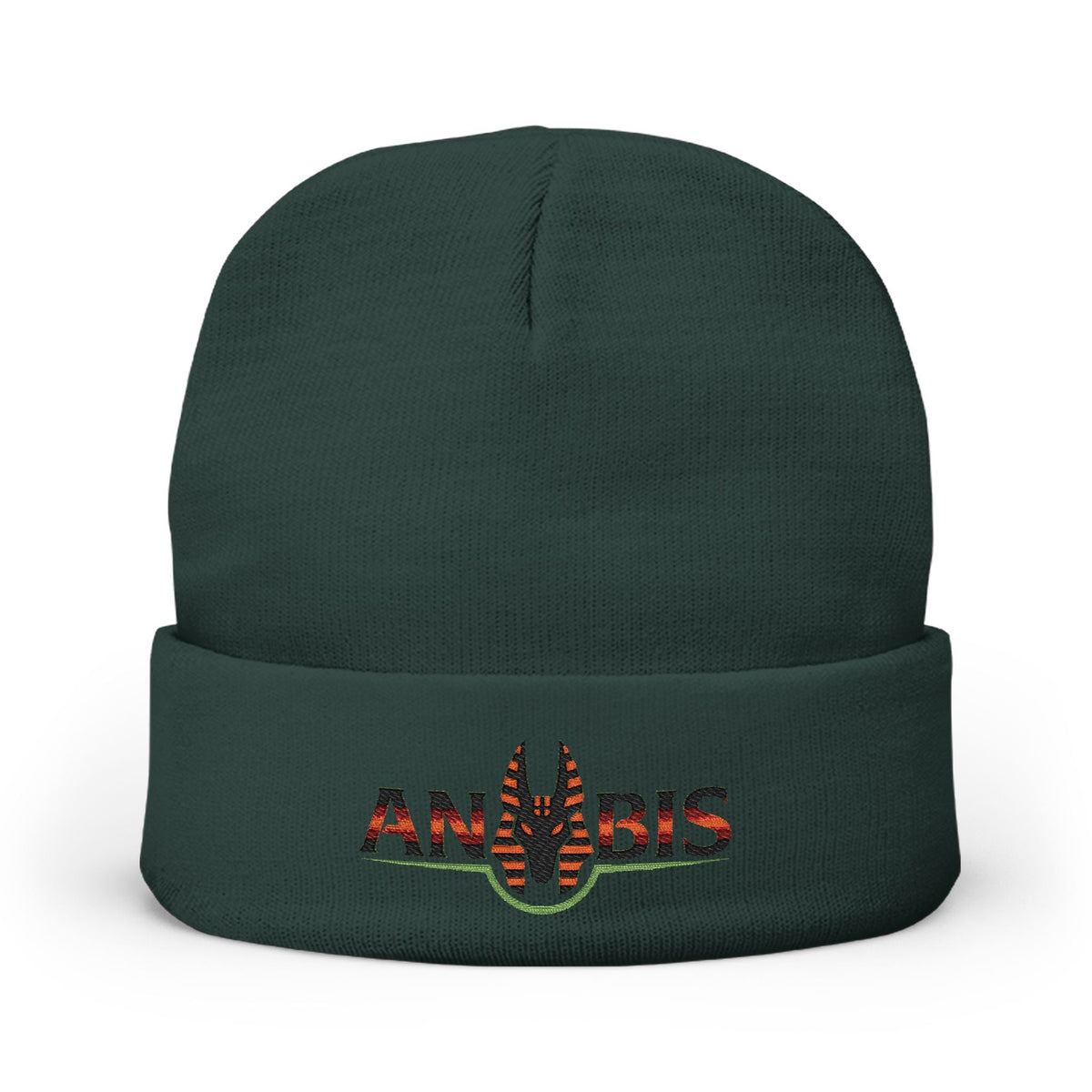 Anubis Embroidered Beanie — Egyptian Cosmic Streetwear