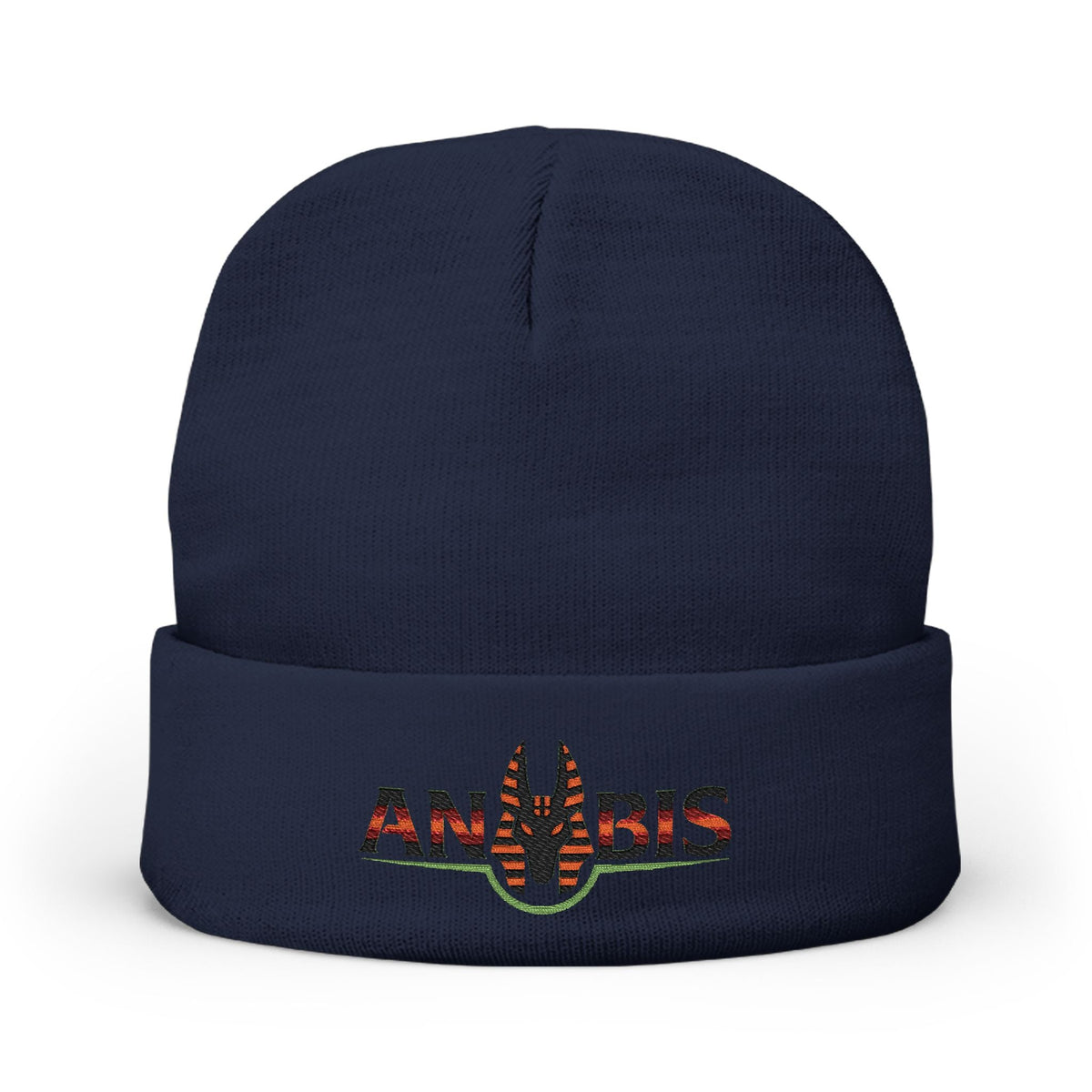 Anubis Embroidered Beanie — Egyptian Cosmic Streetwear