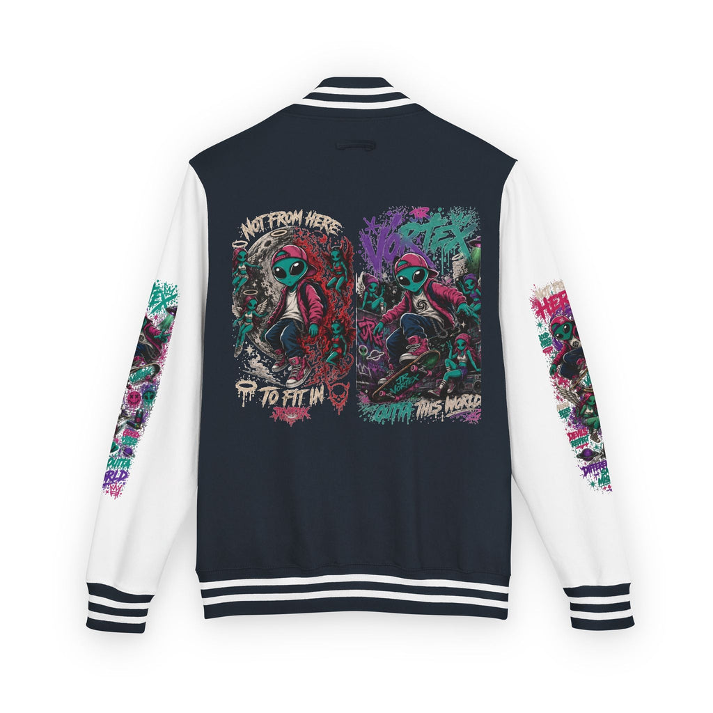 Letterman Jacket — Neon Alien Skull Graphic Varsity Jacket
