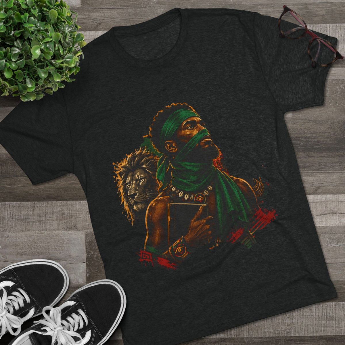 Lion Scholar Tee - Afrocentric Warrior King Graphic T-Shirt
