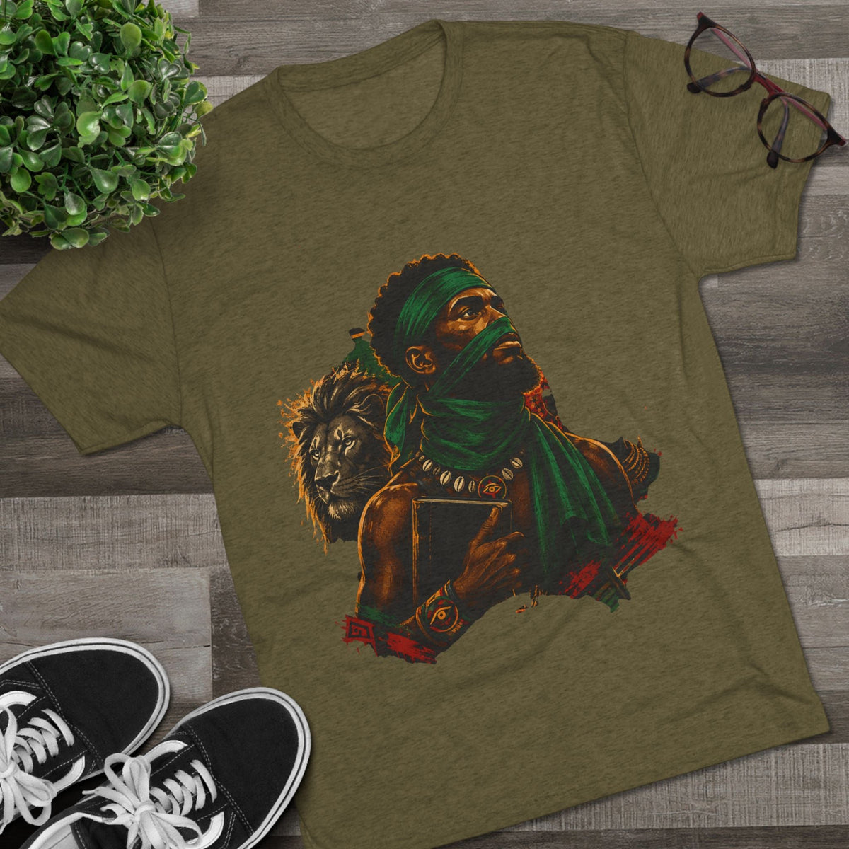Lion Scholar Tee - Afrocentric Warrior King Graphic T-Shirt