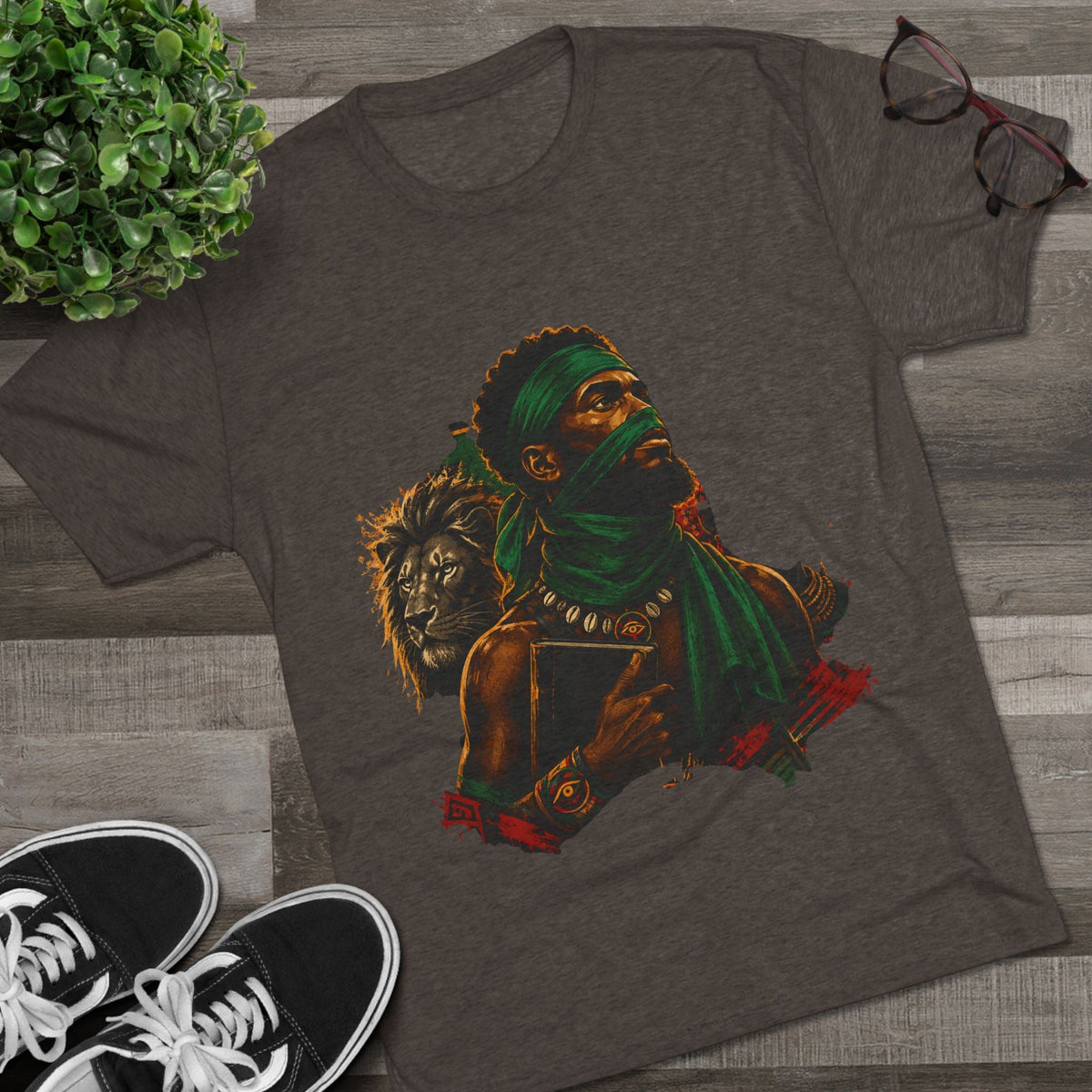 Lion Scholar Tee - Afrocentric Warrior King Graphic T-Shirt