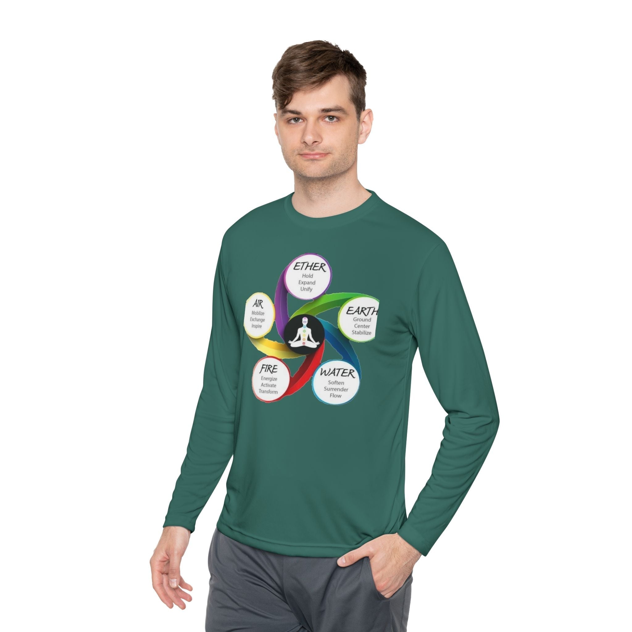 Long Sleeve Tee — Chakra Elements Diagram (Ether Air Earth Fire Water) Mindfulness Yoga Shirt Printify
